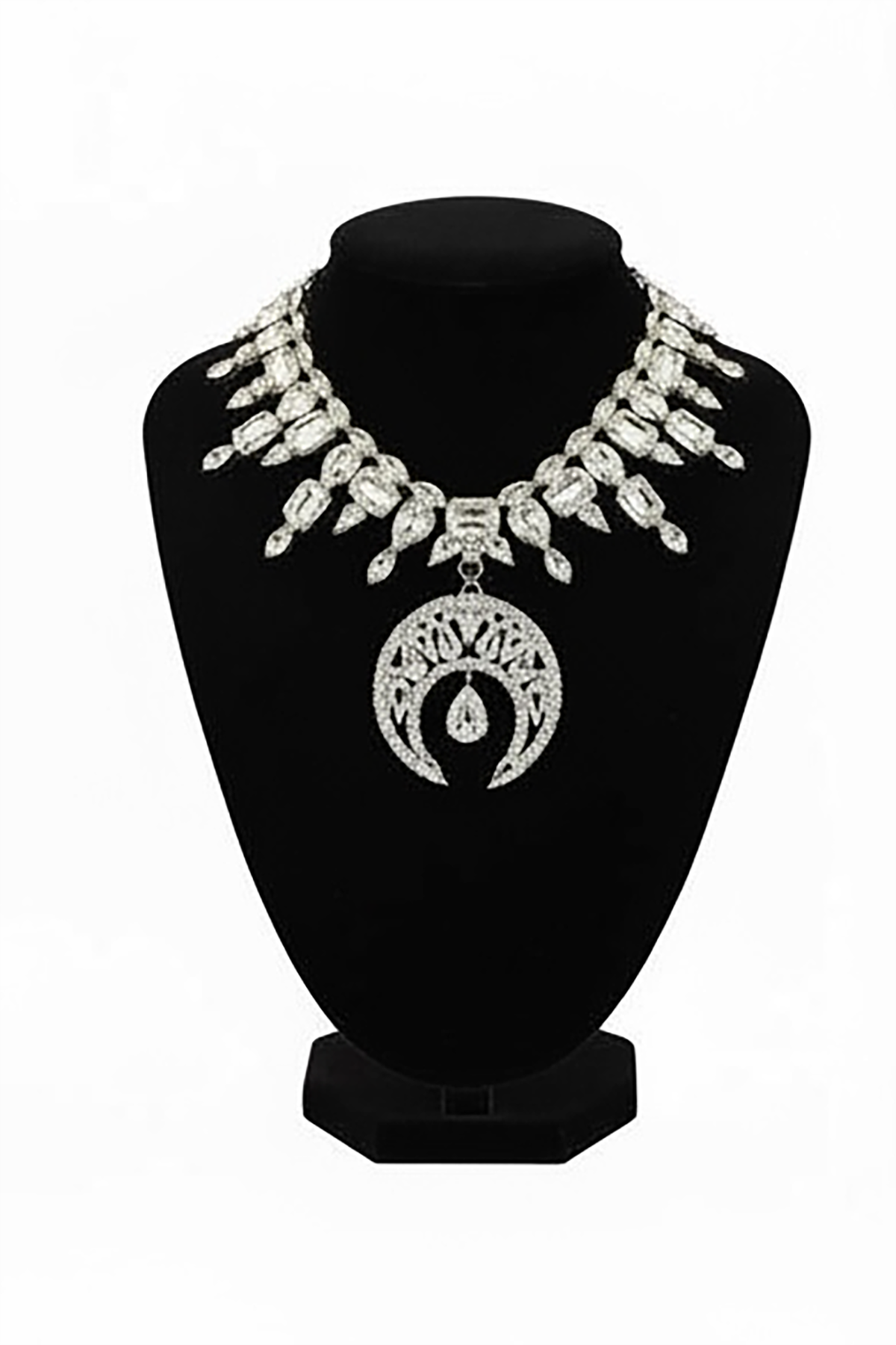 Gümüş Renk Taş Detaylı Tasarım Abiye Kolye