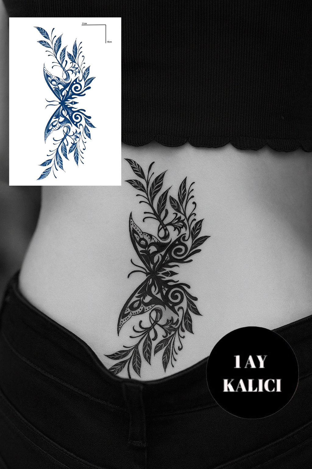 Kelebek Figürlü 12 Saat Sonra Kararan Geçici Orta Dövme Tattoo