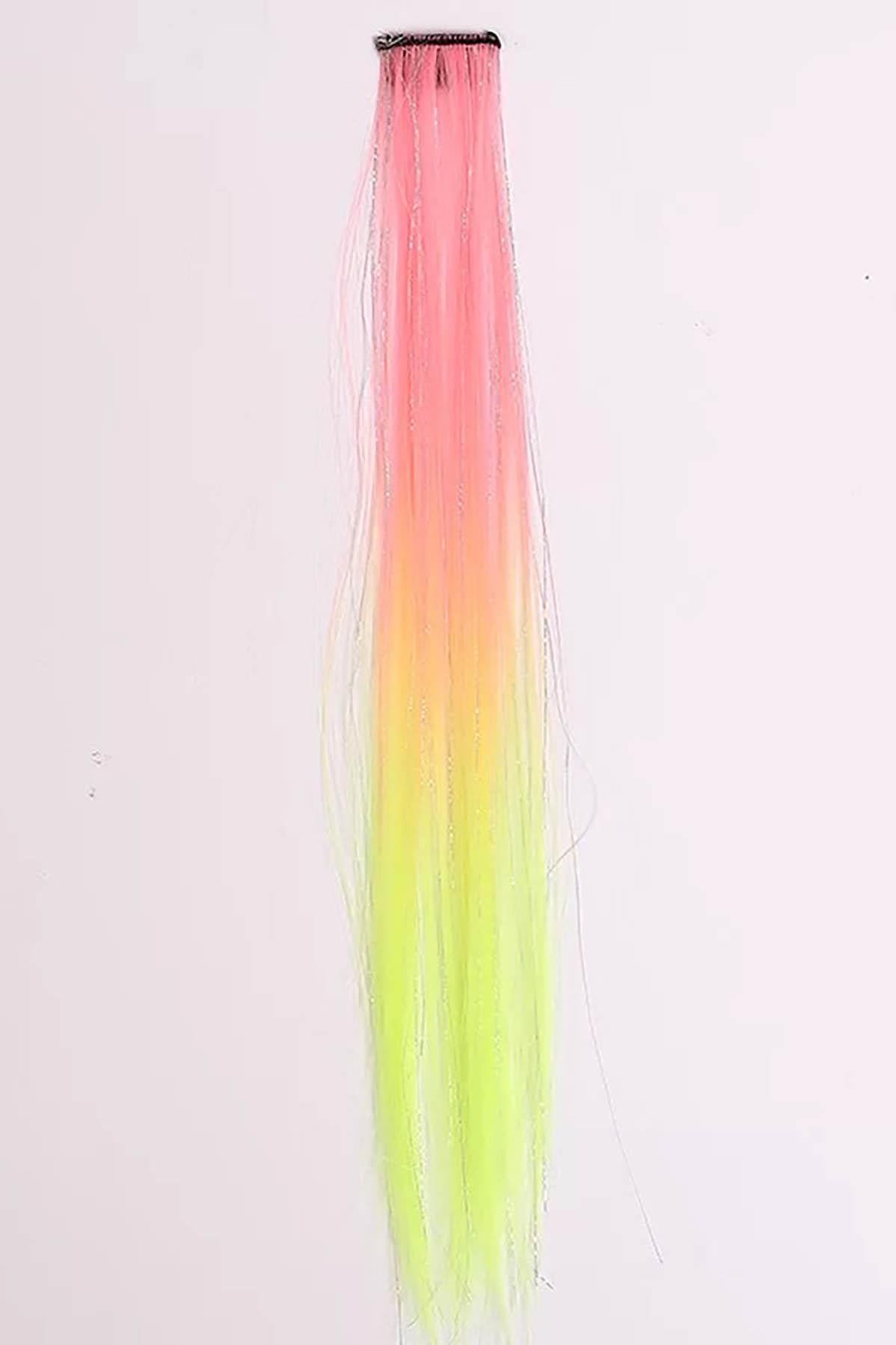 Sarı Ve Pembe Renk Simli Yan Postiş (50cm)