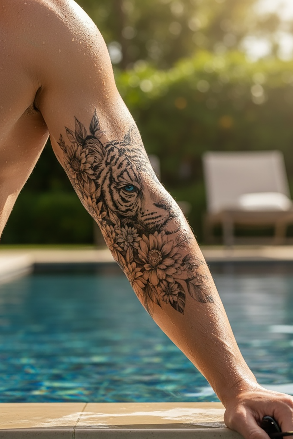 Kaplan Ve Çiçek Figürlü Geçici Dövme Tattoo