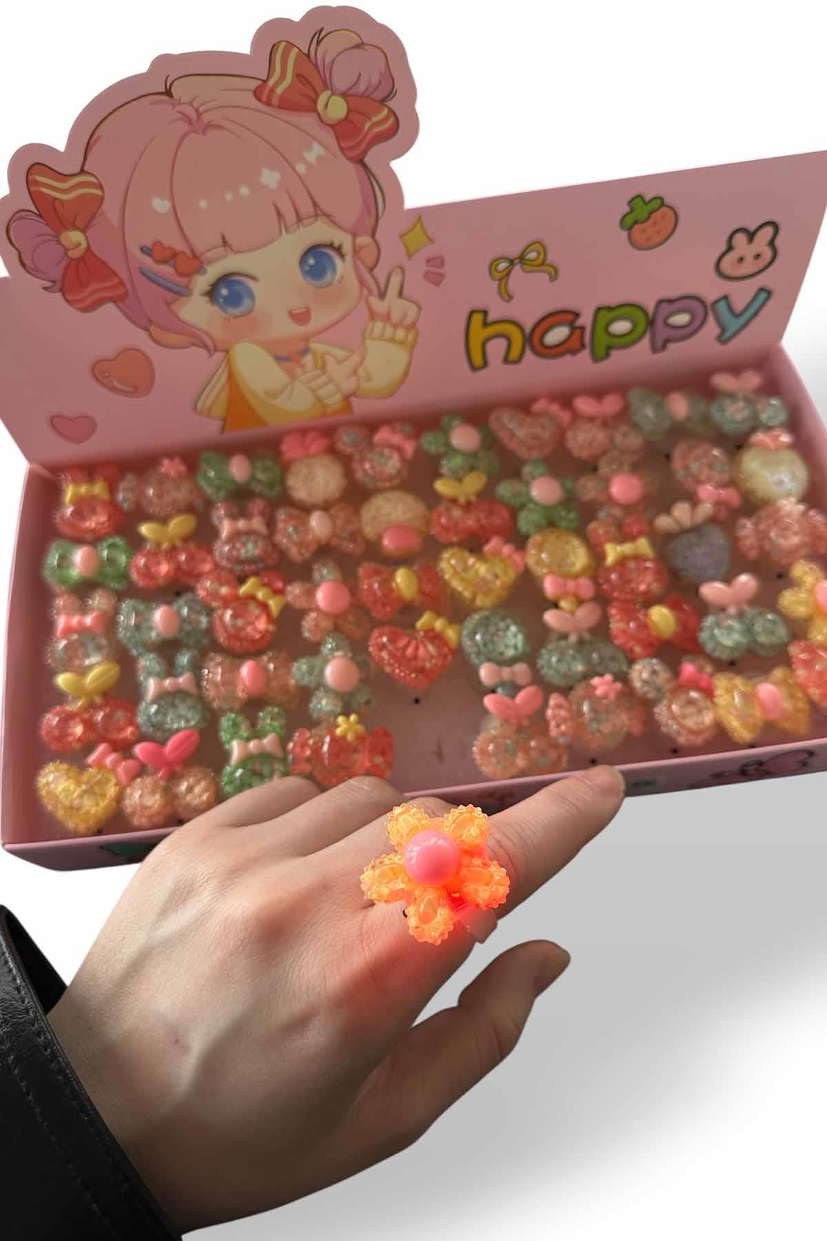 50 Adet Karışık Figürlü Işıklı Çocuk Yüzük Set