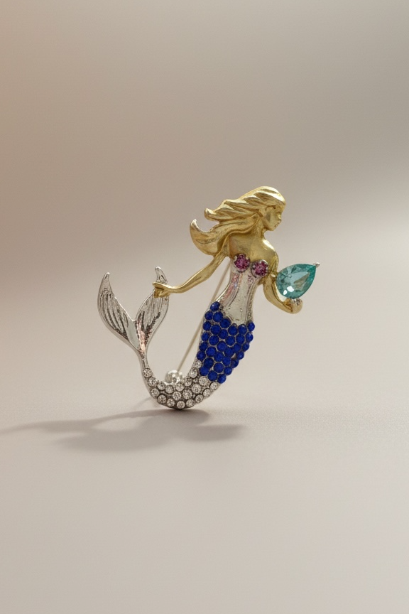 Karışık Renk Deniz Kızı Figürlü Taşlı Broş  