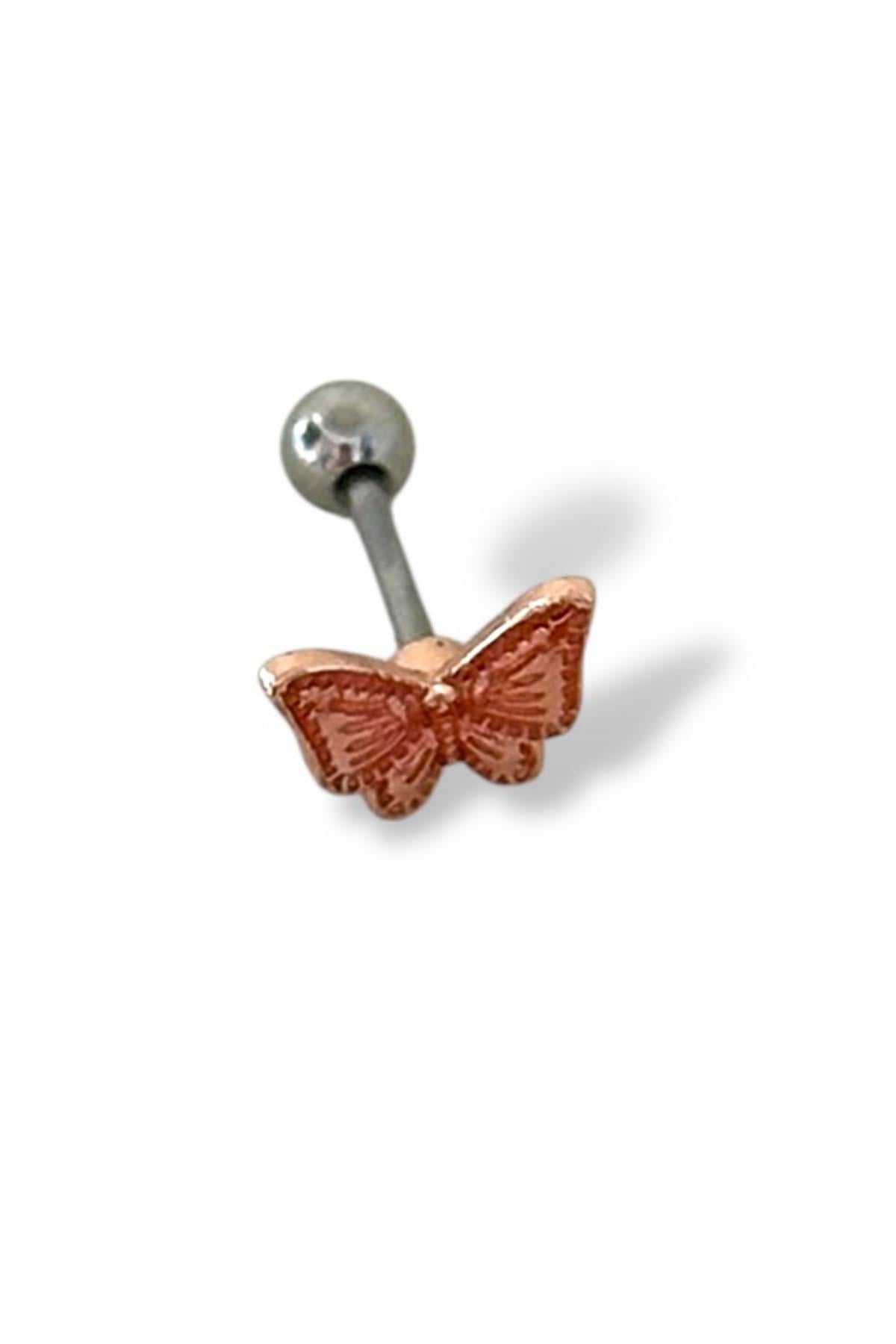 Gümüş Renk Kelebek Figürlü Çelik Tragus/Kıkırdak Küpe/Piercing (Tek)