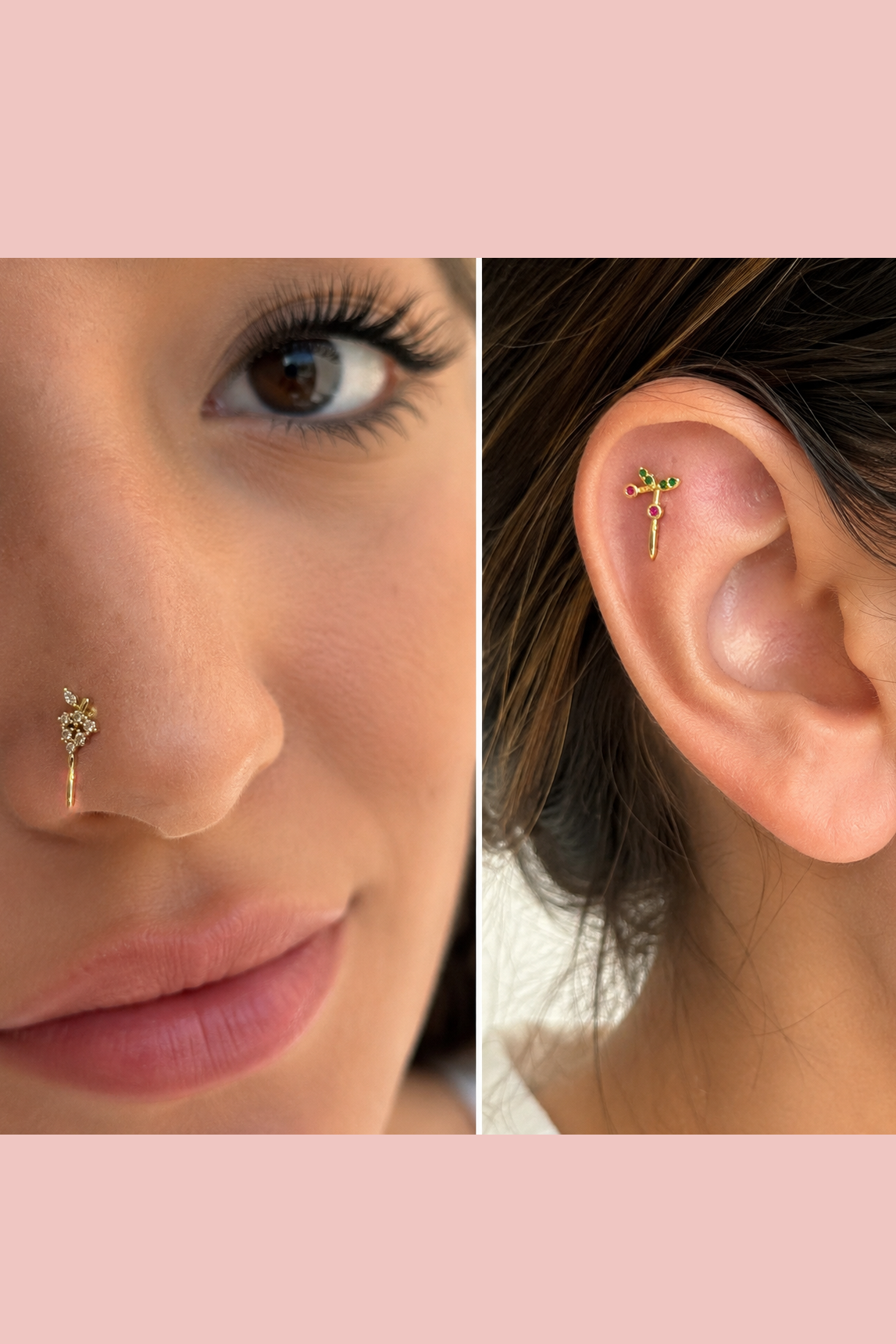 Altın Renk Karışık Figürlü Deliksiz Kulak/Burun 3lü Piercing Set