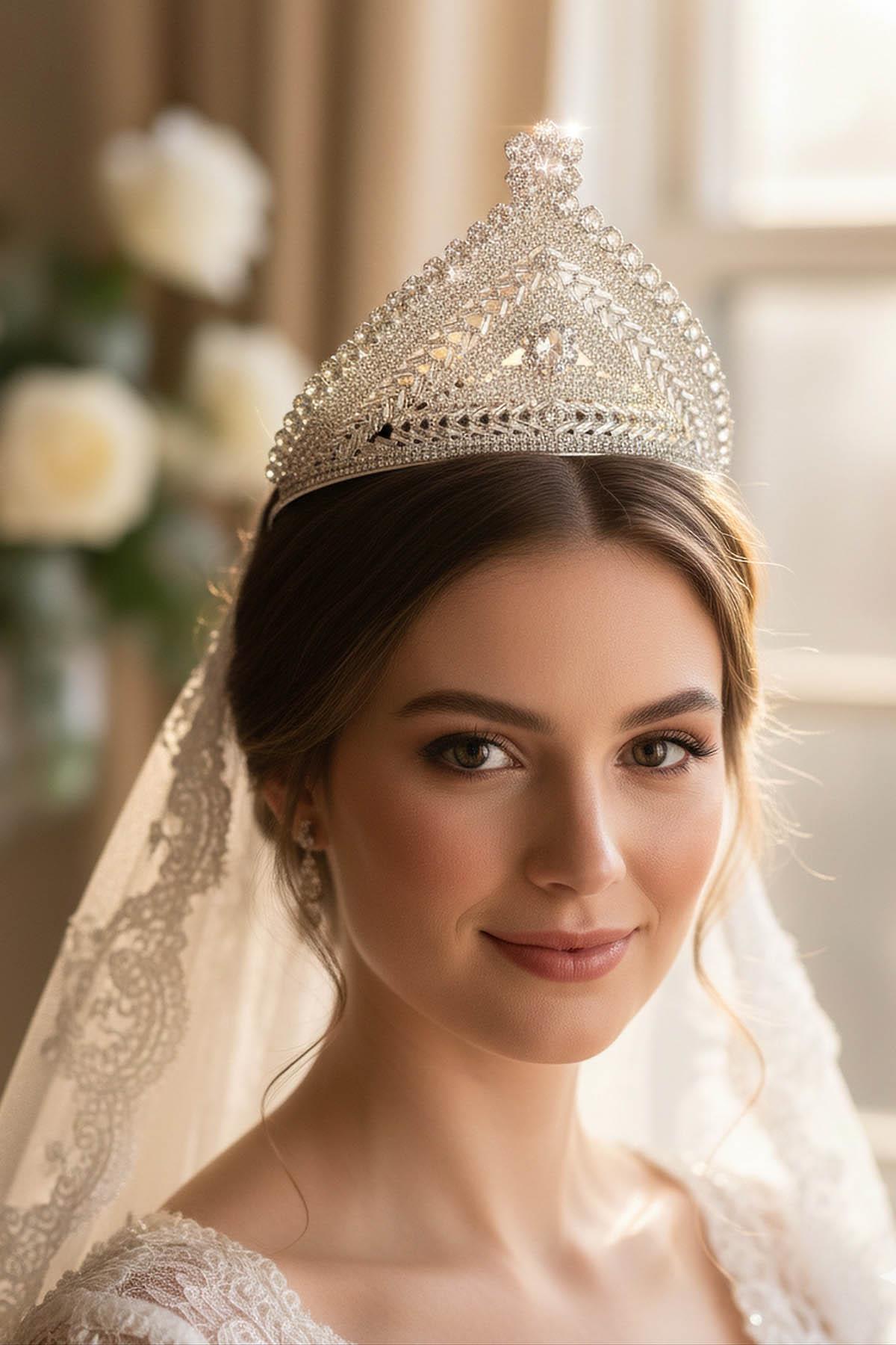 Zirkon Taşlı Gelin/Kına/Nişan/Söz Tasarım Taç