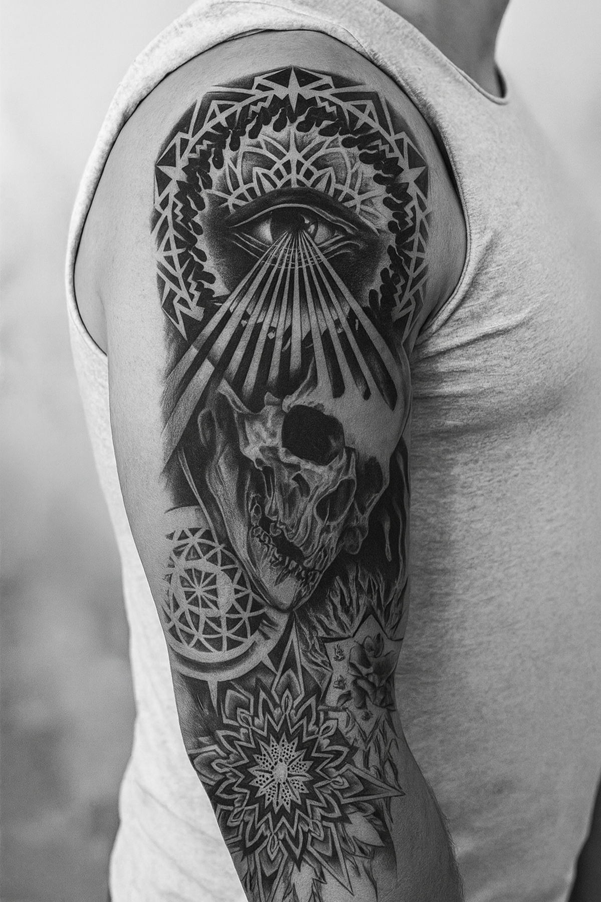 Göz Ve Kuru Kafa Figürlü 12 Saat Sonra Kararan Geçici Kol Dövme Tattoo