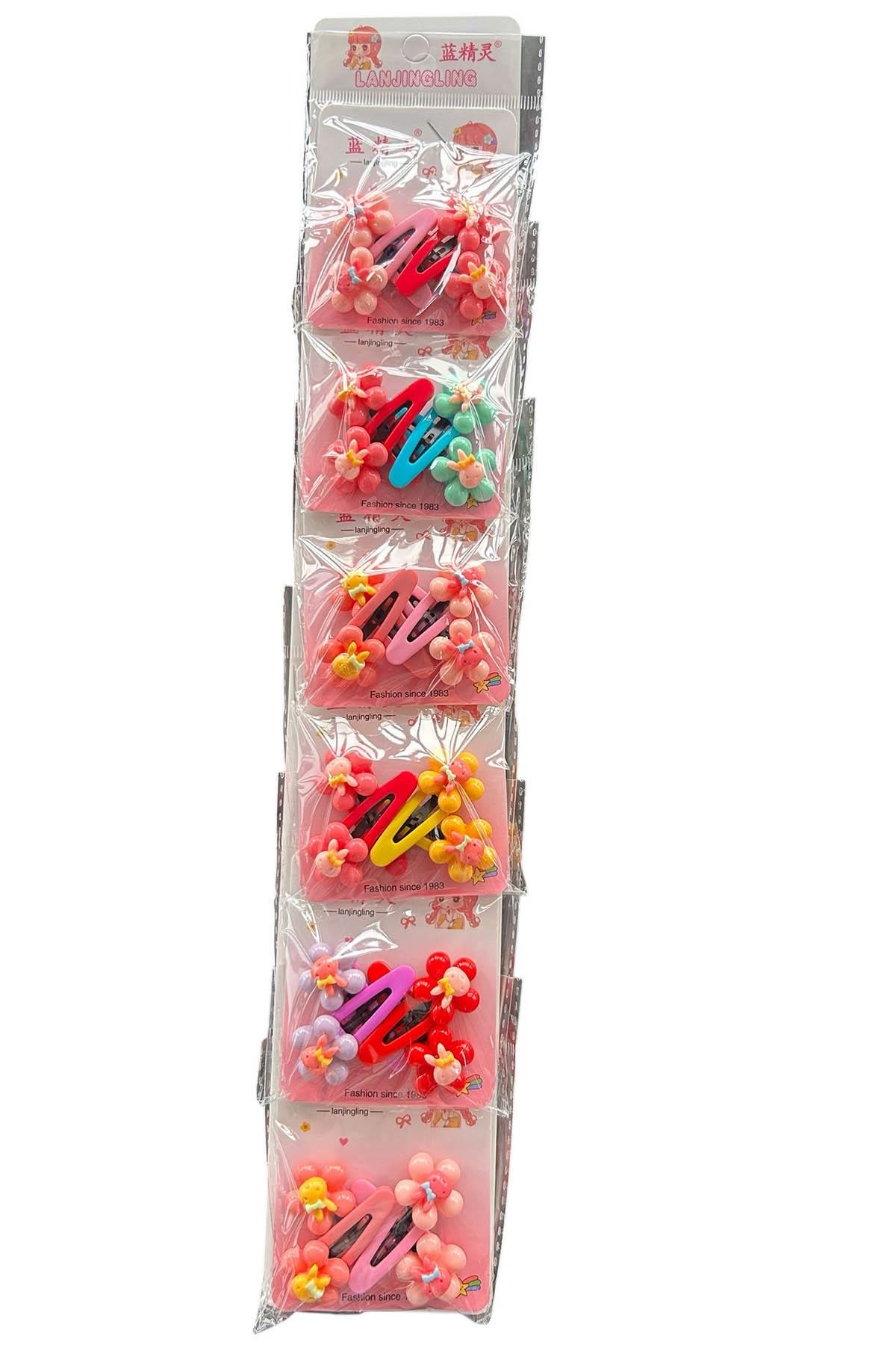 6lı Karışık Renk Çiçek Figürlü Yan Toka Set