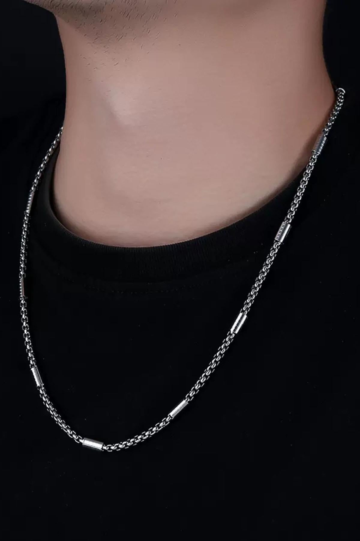 Gümüş Renk Erkek Zincir Çelik Kolye (55cm)