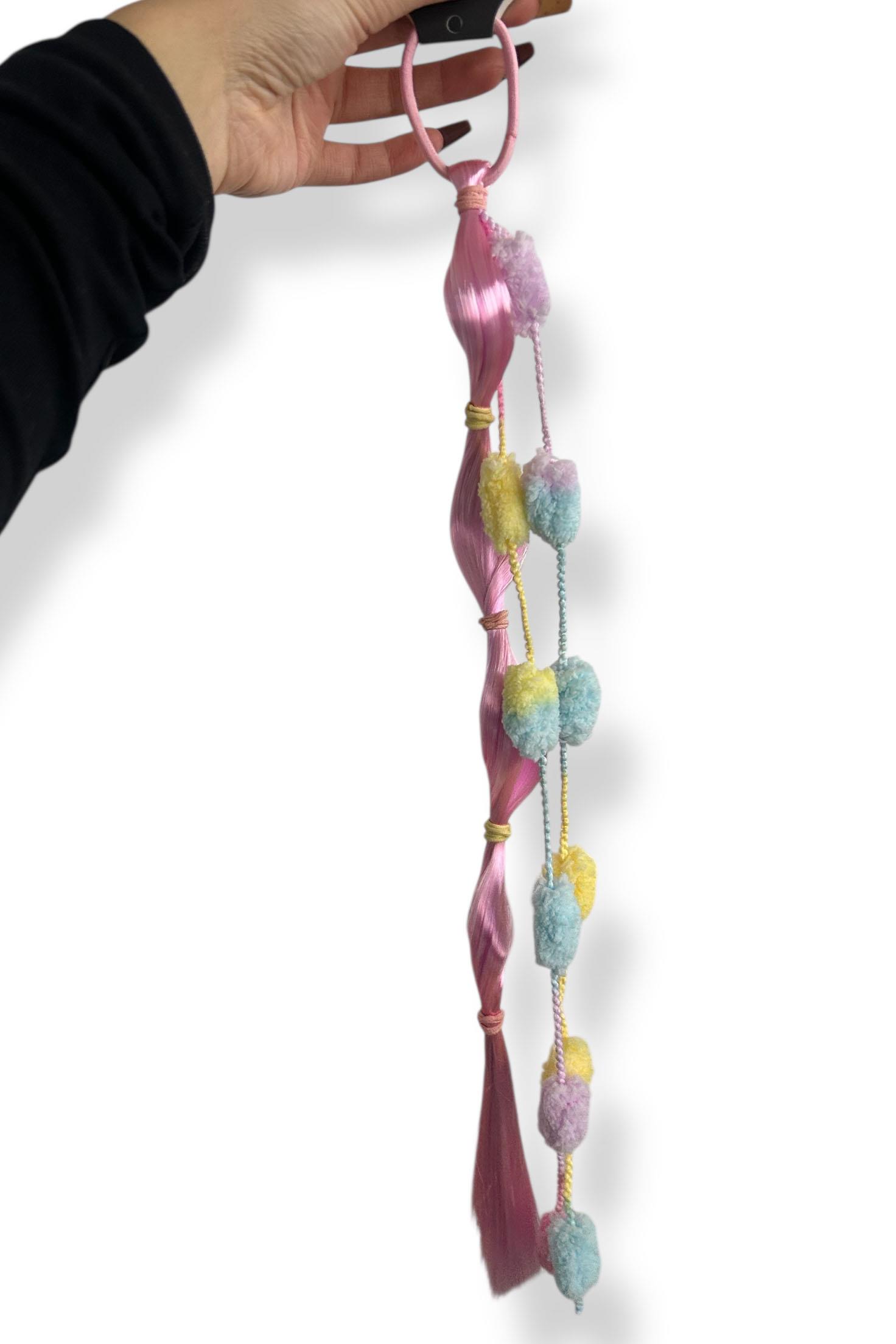 Pembe Renk Saç Detaylı Lastik Toka