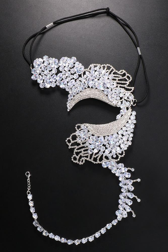 Gümüş Renk Taş Detaylı Tasarım Parti Maskesi