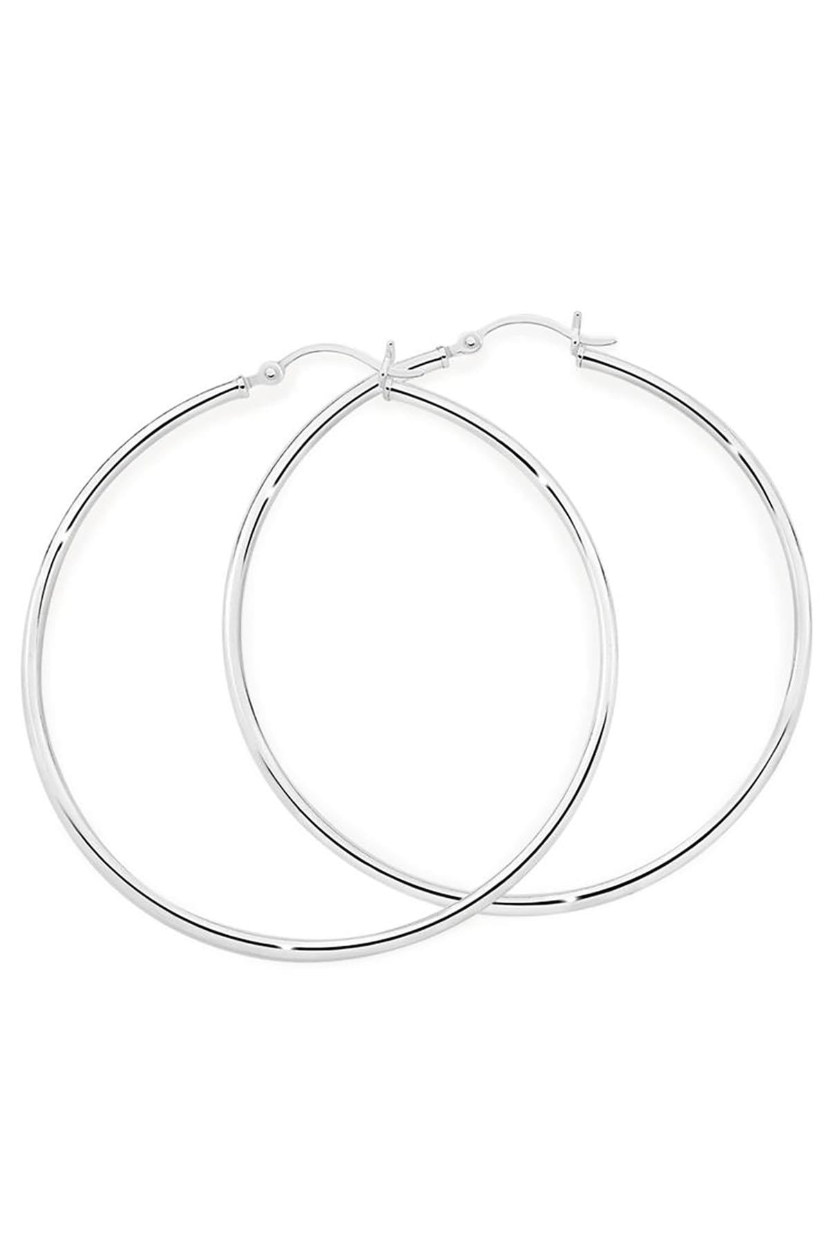 Gümüş Renk Çelik Halka Küpe 40Mm (Çift)