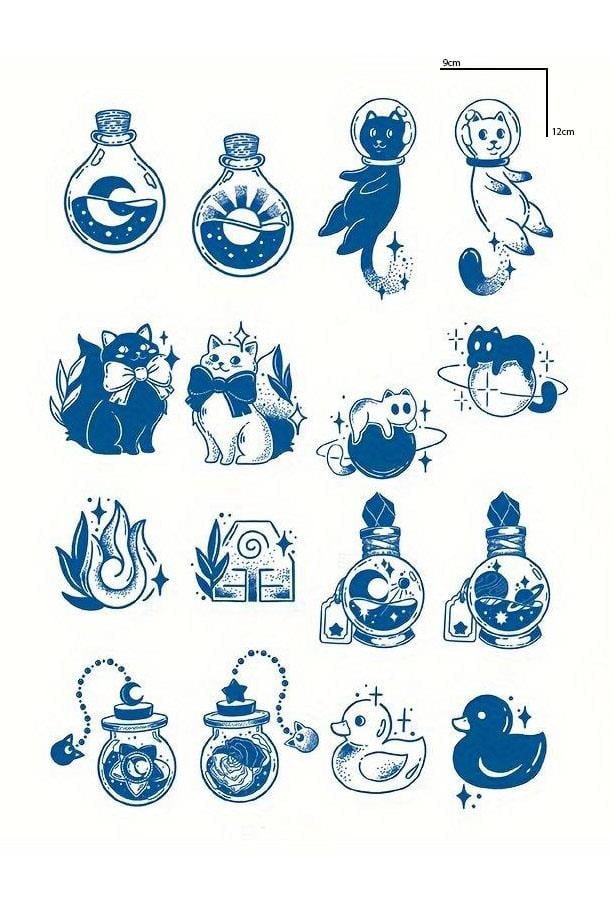 Karışık Figürlü 12 Saat Sonra Kararan Geçici Dövme Tattoo