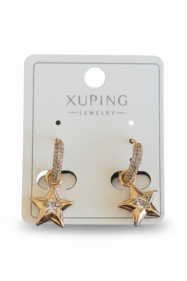 Rose Gold Renk Yıldız Figürlü Taşlı Xuping Küpe (Çift)