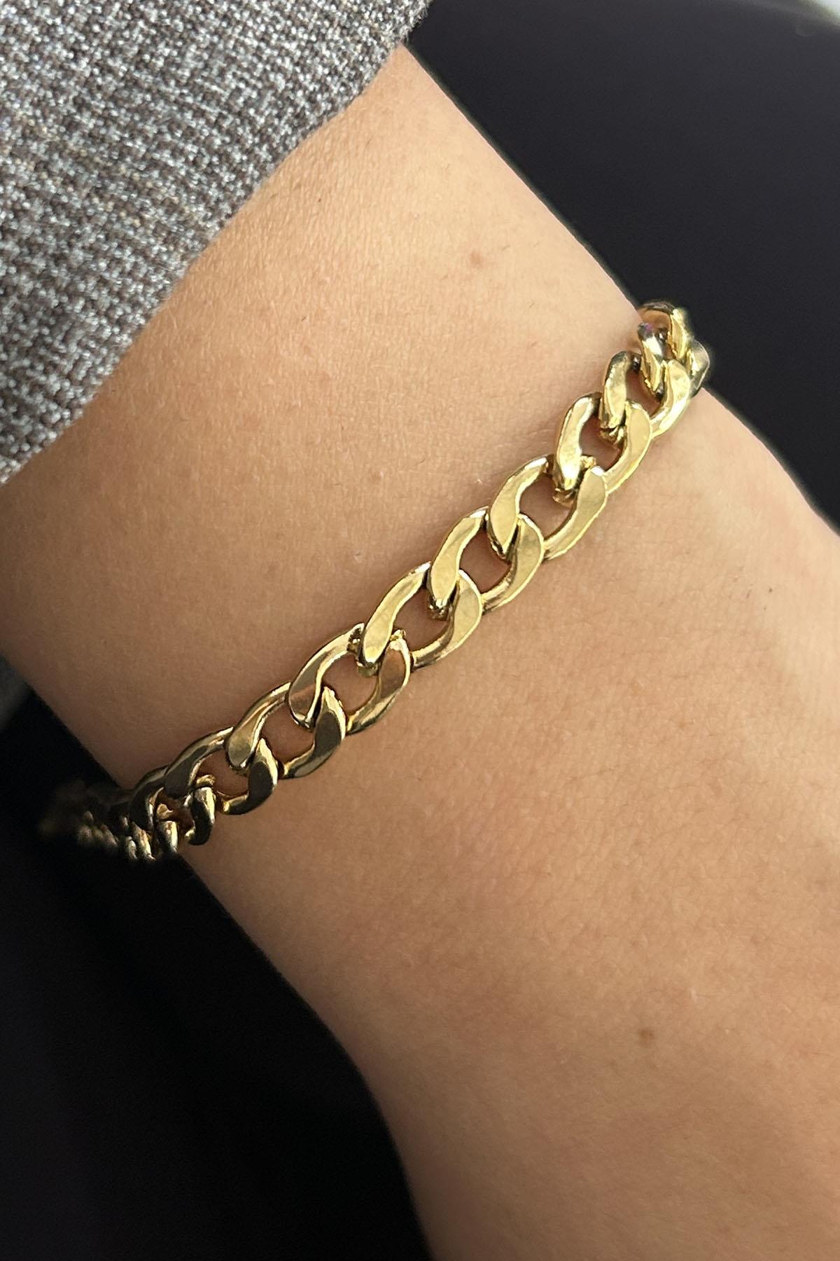 Altın Renk Zincir Çelik Bileklik (Unisex)