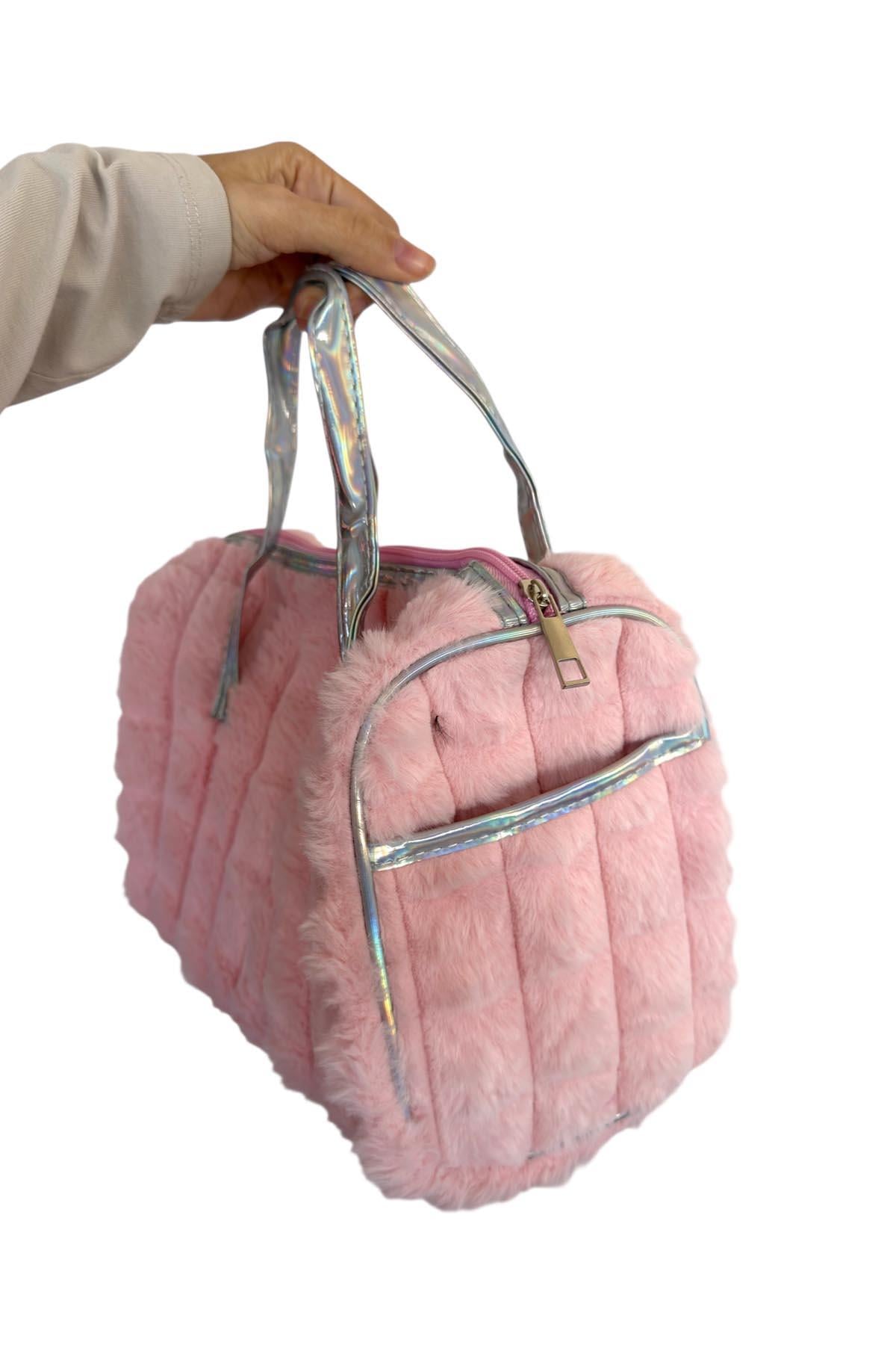 Pembe Renk Peluş Makyaj Çantası 
