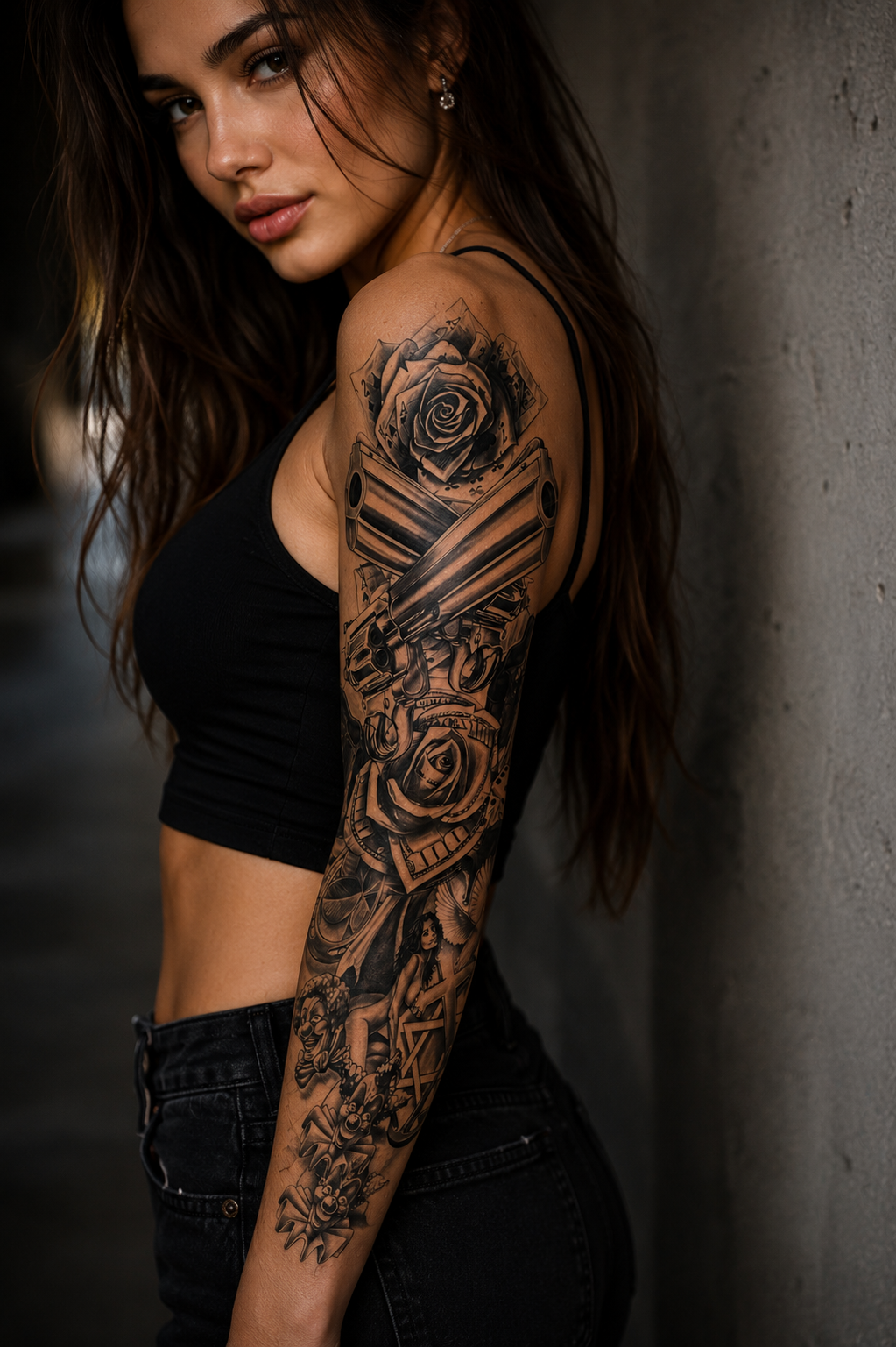 Gül Ve Tabanca Kol Geçici Dövme Tattoo