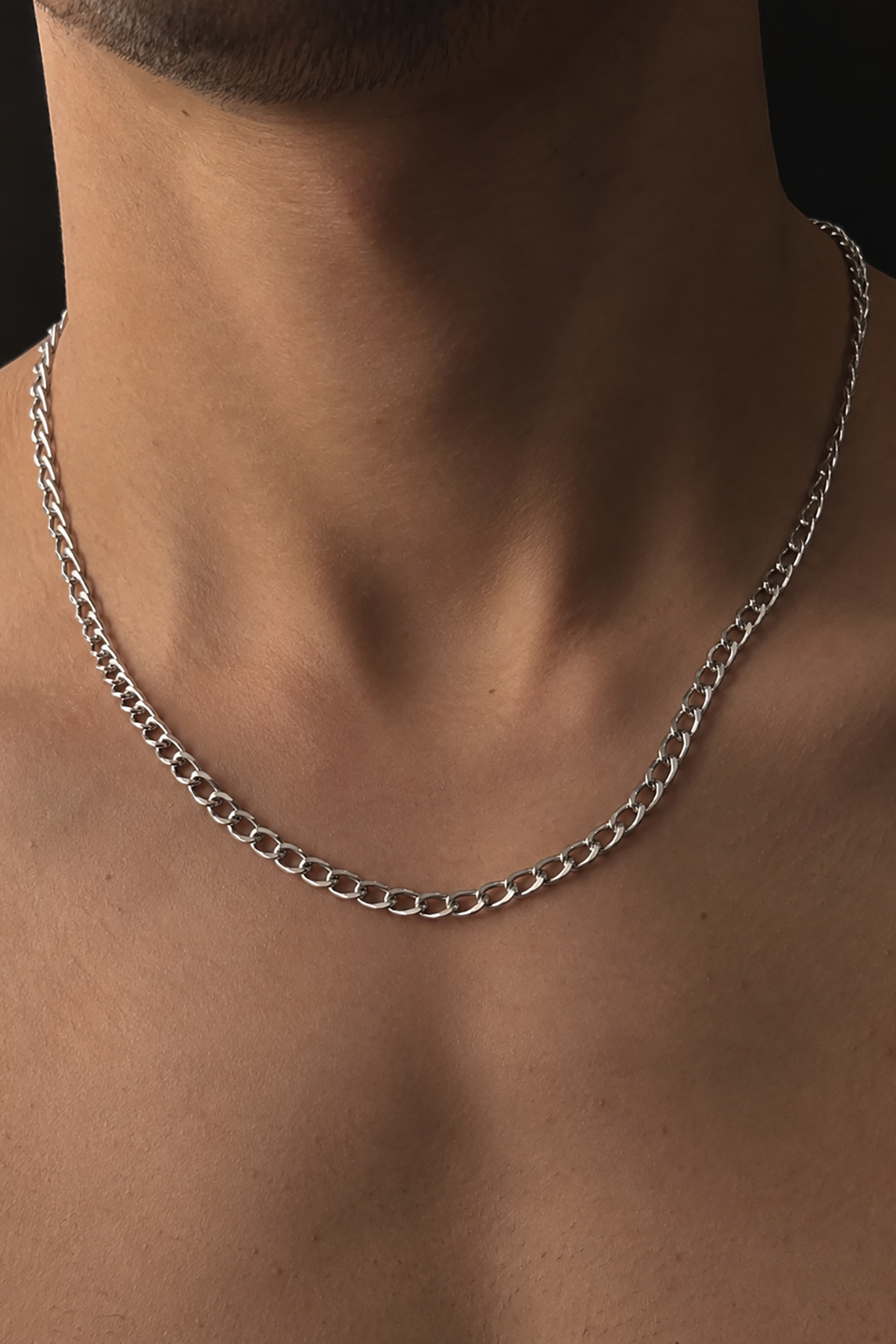 Gümüş Renk Unisex Çelik Zincir Kolye