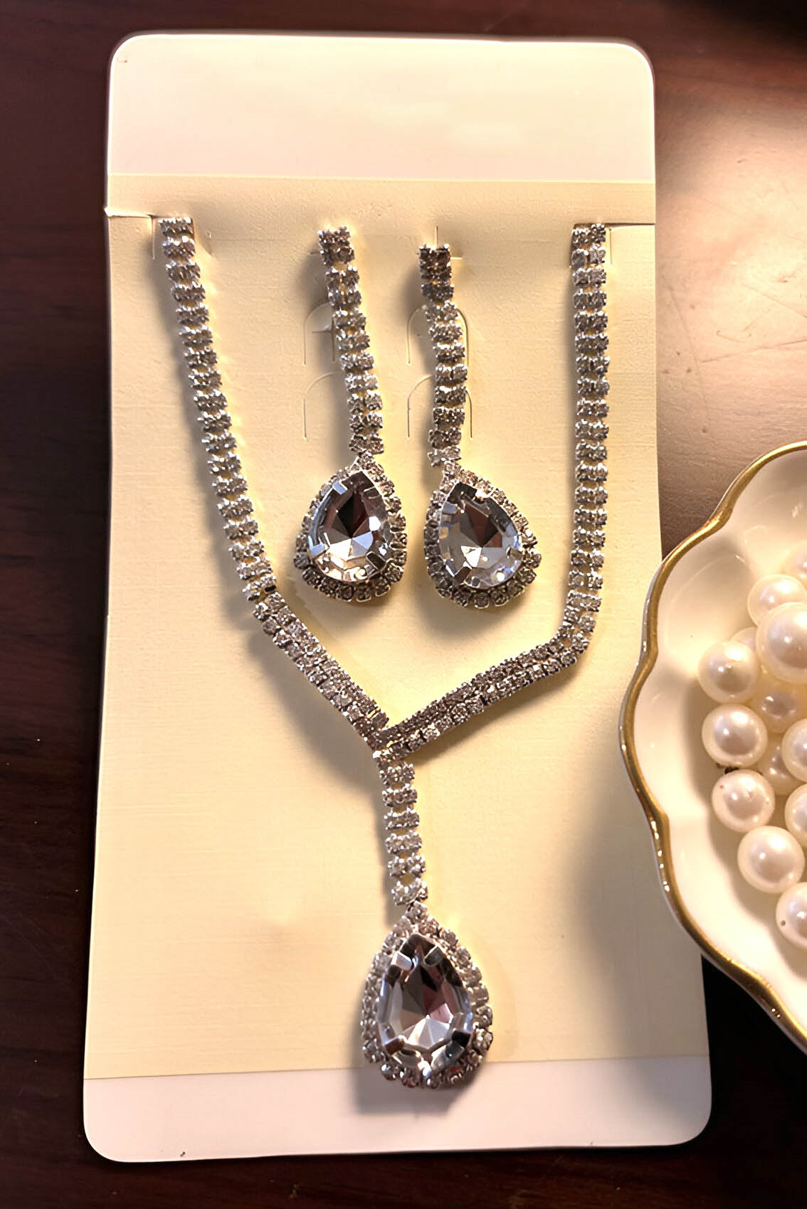 Gümüş Renk Taş Detaylı Abiye Set