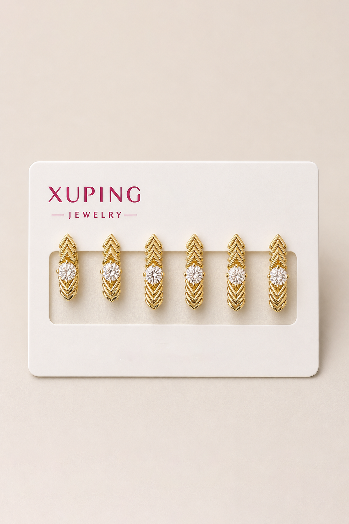 6lı Altın Renk Taş Detaylı Xuping Küpe Set (Çift)