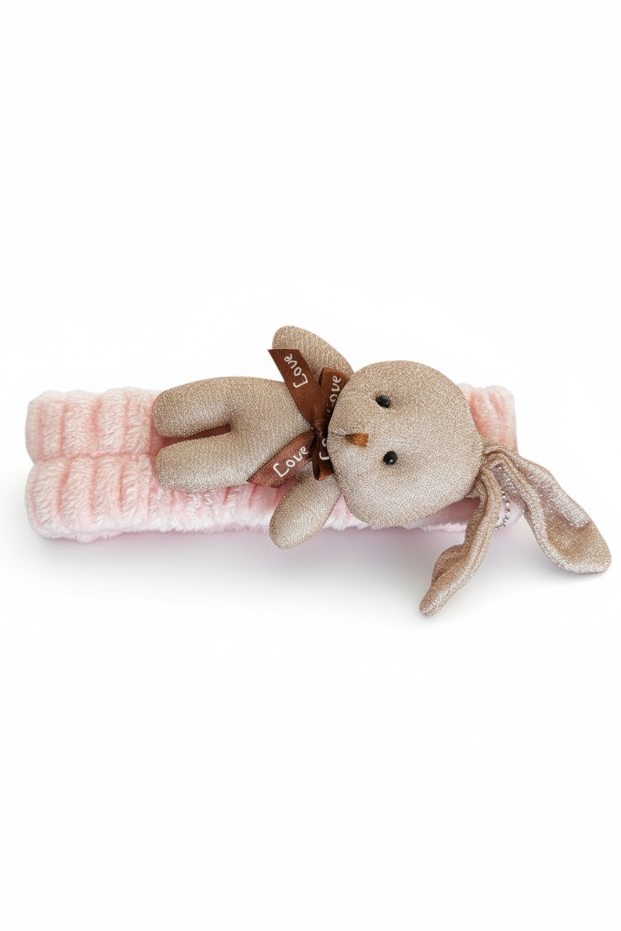 Pembe Renk Tavşan Figürlü Peluş Saç Bandı