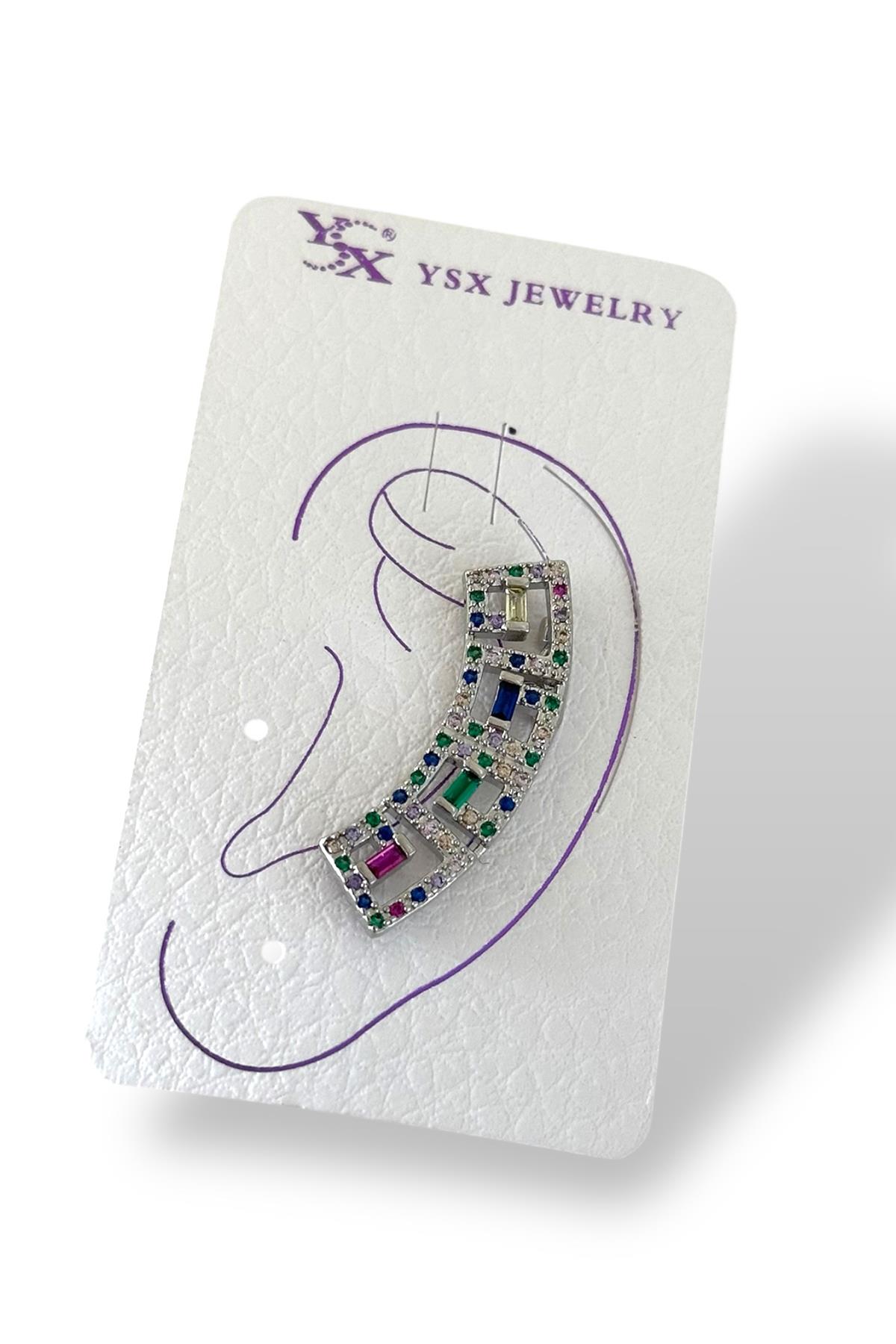 Gümüş Renk Taş Detaylı YSX Ear Cuff (Tek)