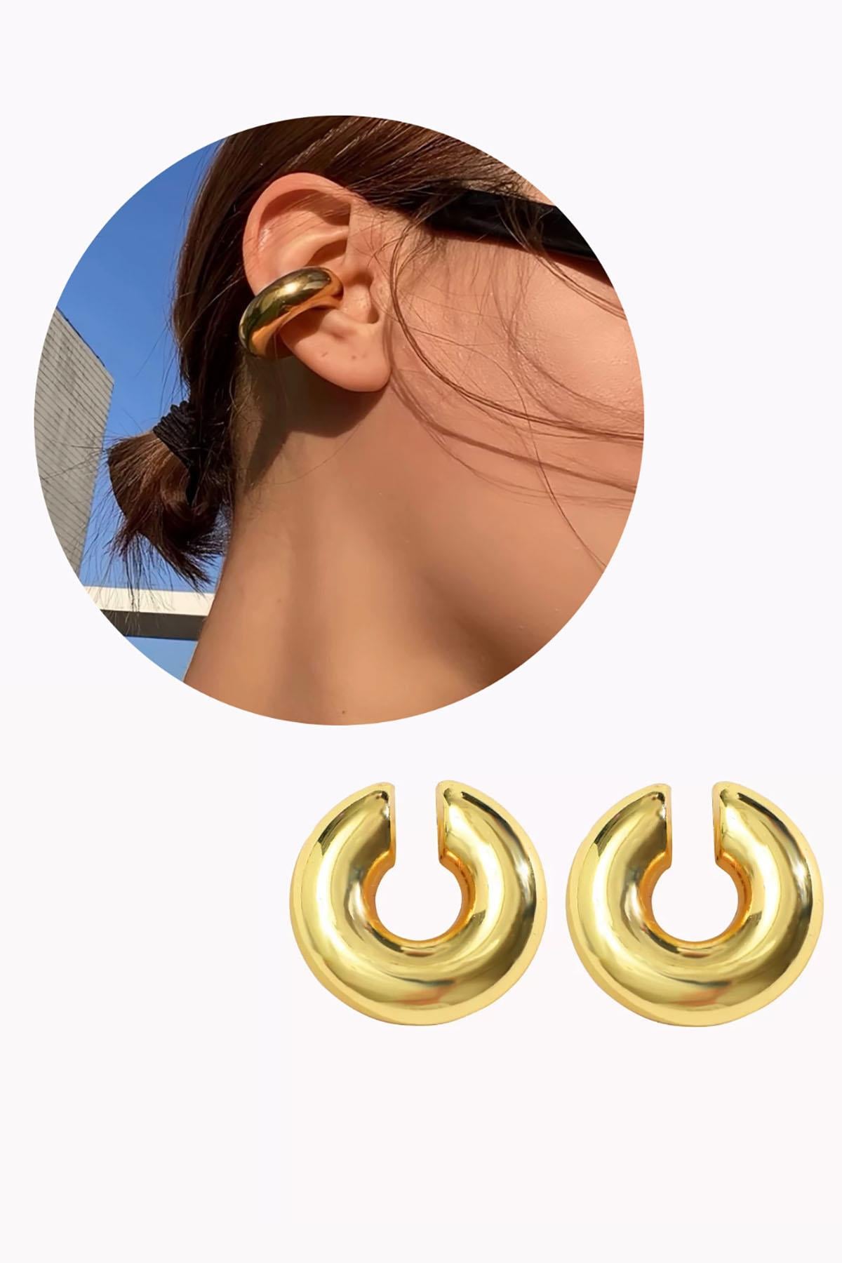 2li Altın Renk Çelik Ear Cuff (Tek)
