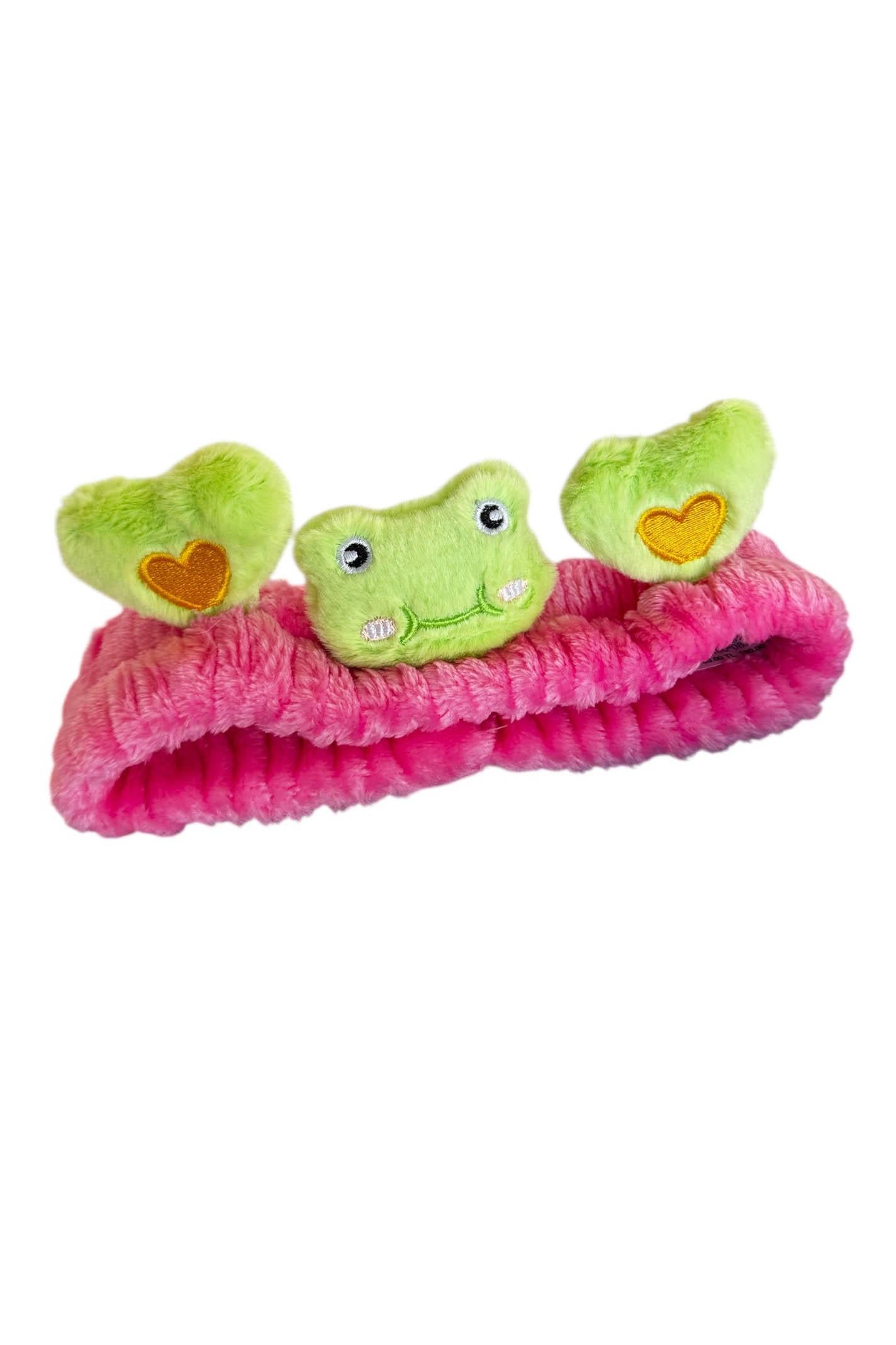 Pembe Ve Yeşil Renk Kurbağa Figürlü Peluş Saç Bandı