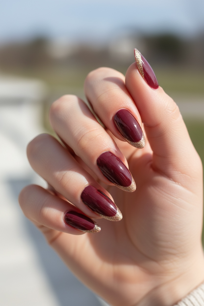 12li Bordo Renk Sim Detaylı Takma Tırnak (Yapıştırıcılı)
