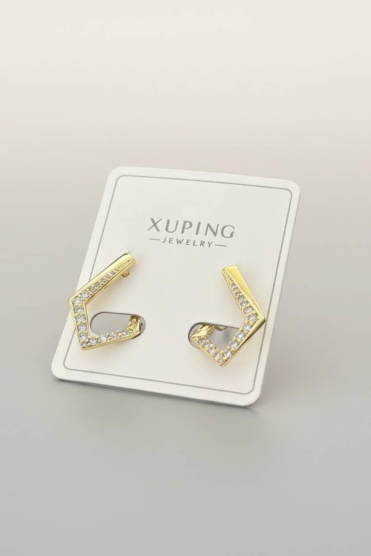 Altın Renk Taş Detaylı Xuping Küpe (Çift)