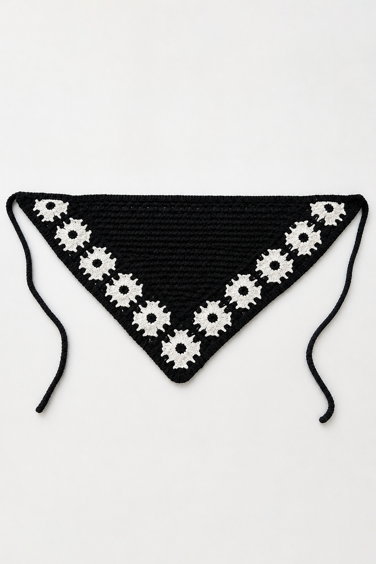 Siyah Renk Çiçek Desenli Örgü Saç Bandana