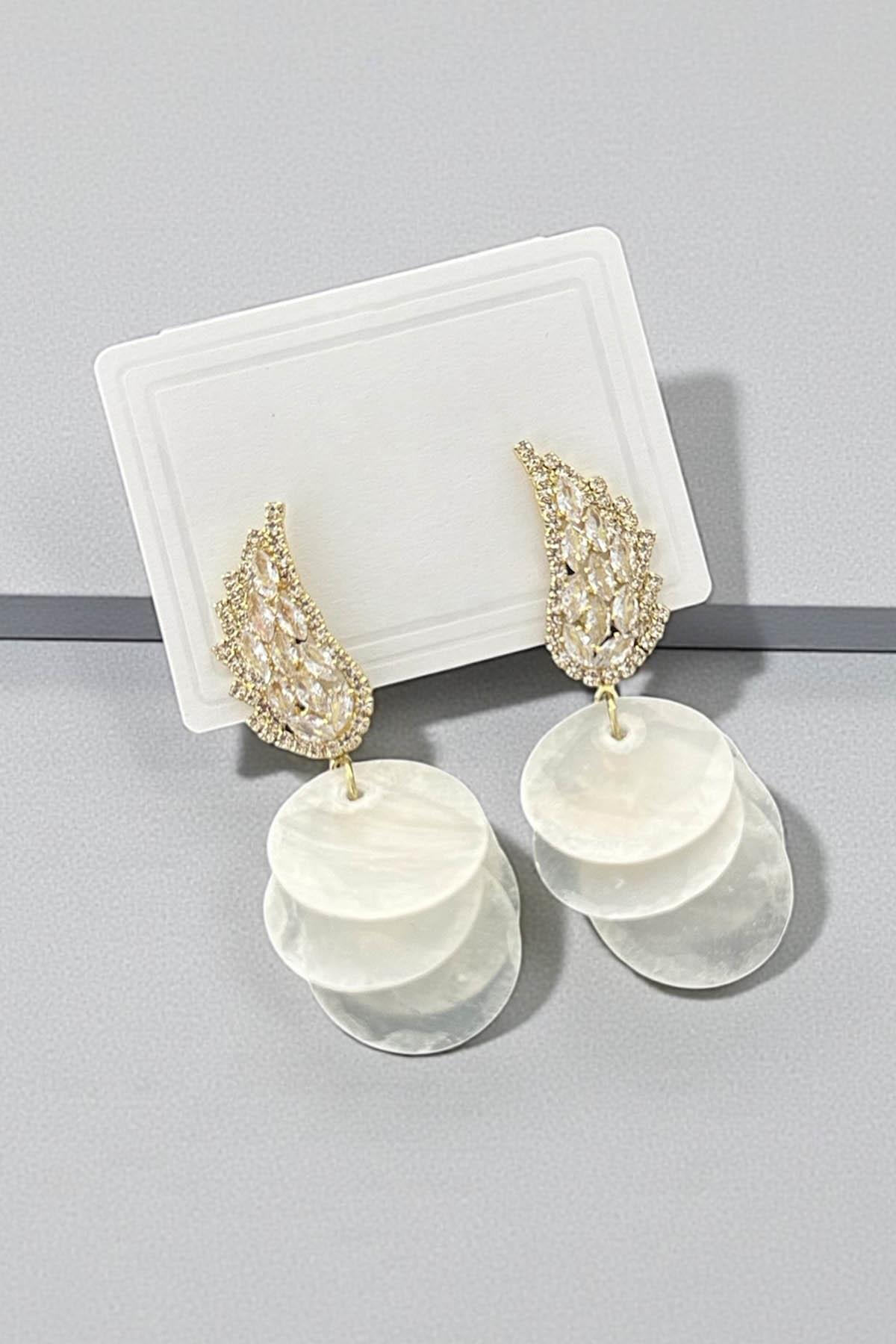 Altın Renk Taş Detaylı Abiye Küpe (Çift)