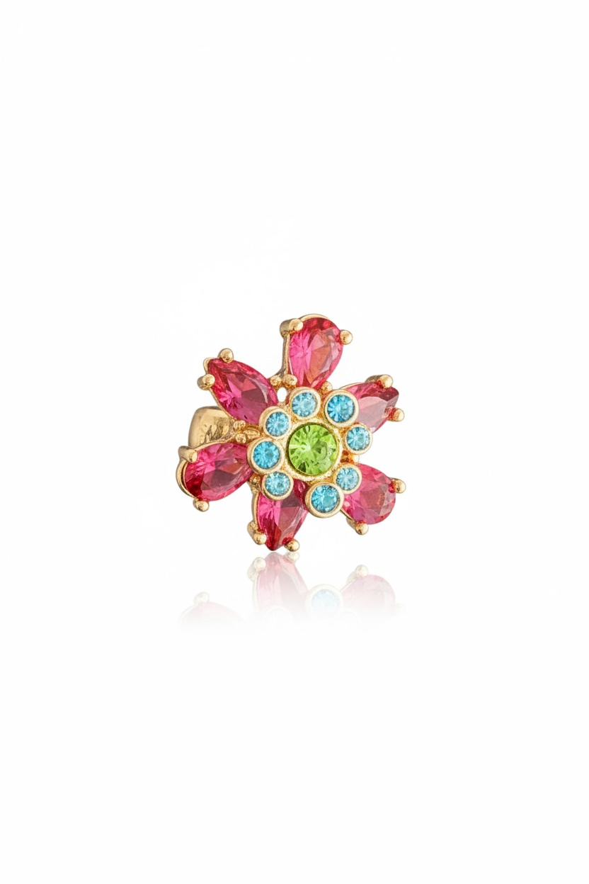 Altın Renk Çiçek Figürlü Taşlı Ear Cuff Küpe (Tek)