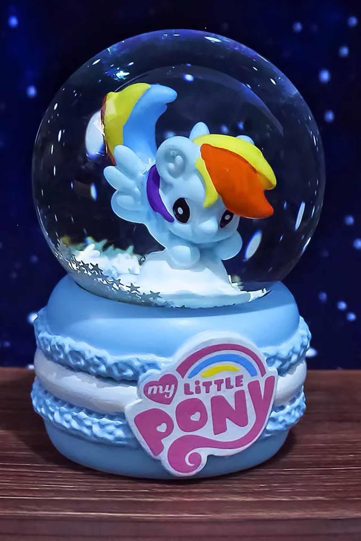 Mavi Renk Unicorn Figürlü Küçük Boy Işıklı Kar Küresi