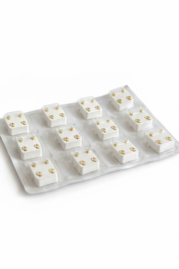12li Altın Renk Taşlı Tıbbi Çelik Steril Kulak Delme Küpe Set