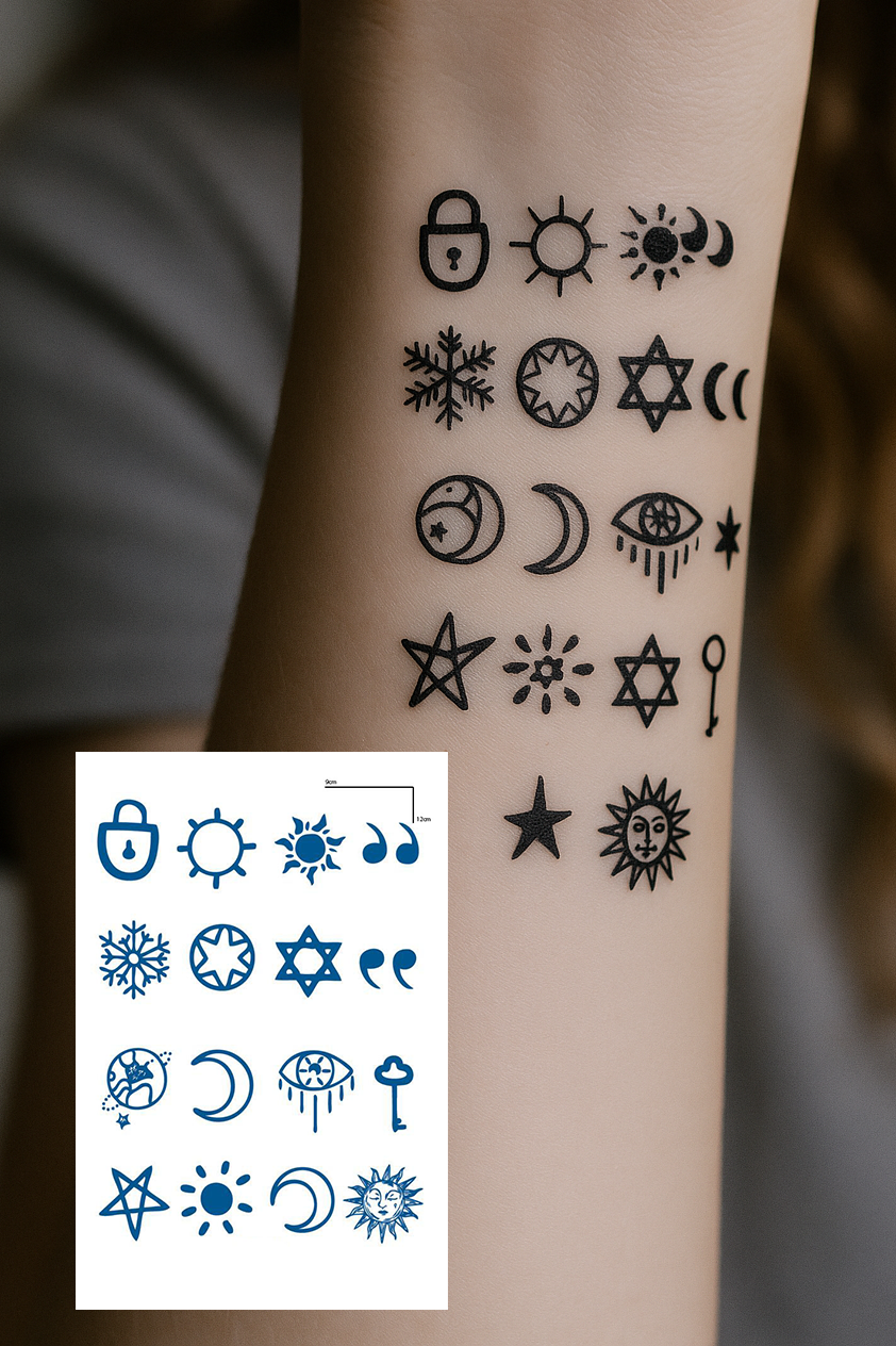Karışık Figürlü 12 Saat Sonra Kararan Geçici Mini Dövme Tattoo