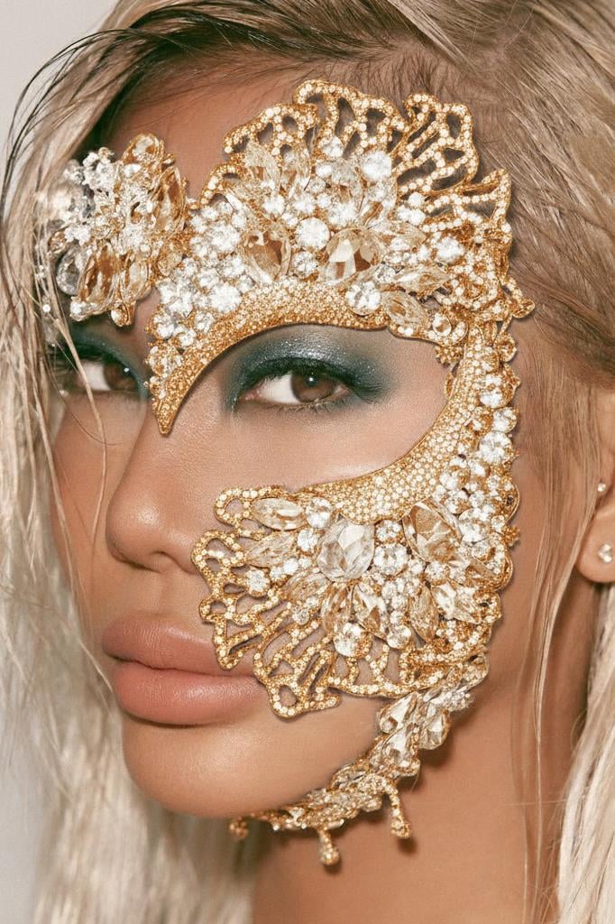 Altın Renk Taş Detaylı Tasarım Parti Maskesi