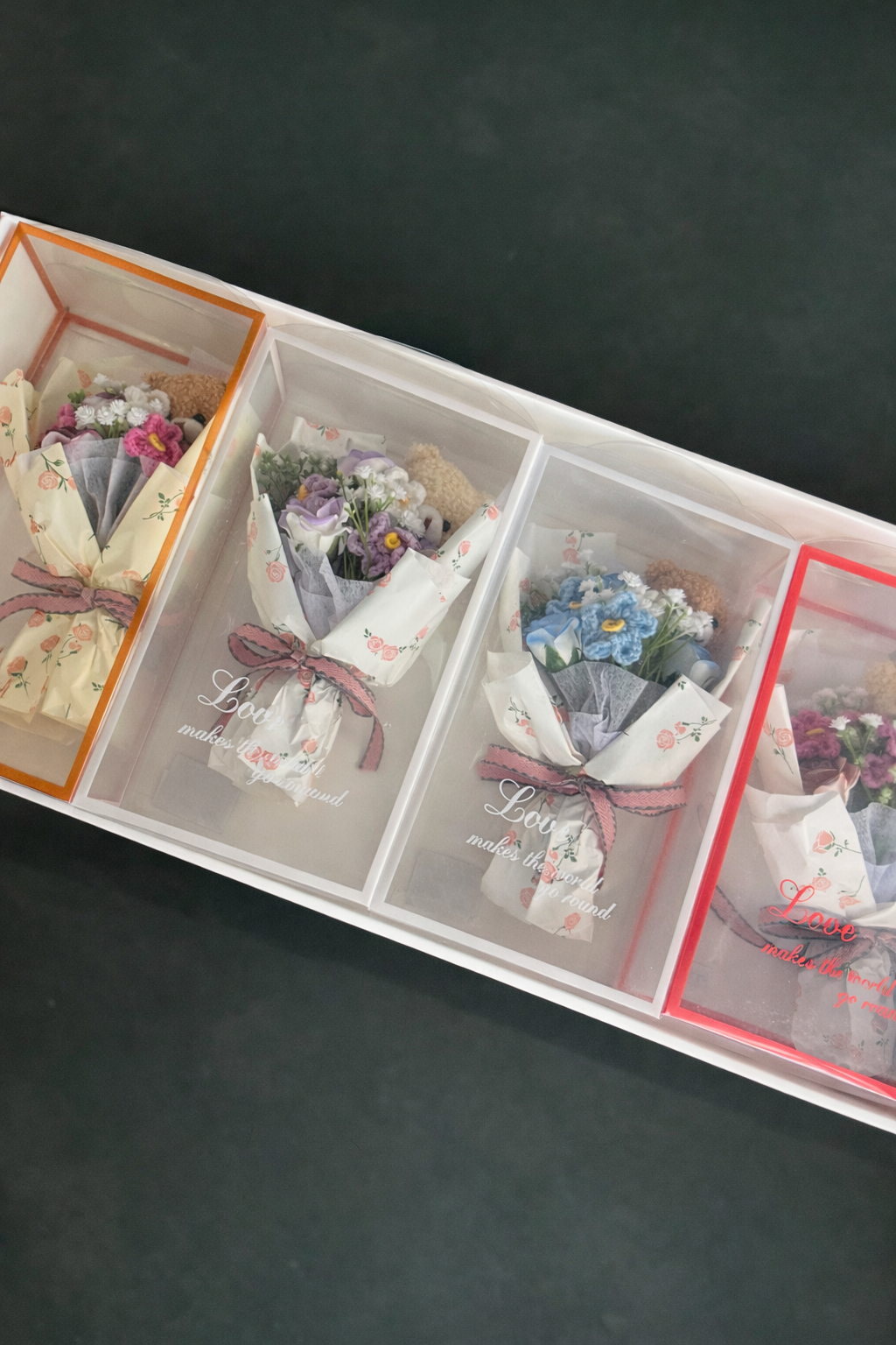 4lü Mini Çiçek Buketi Hediye Kutusu 