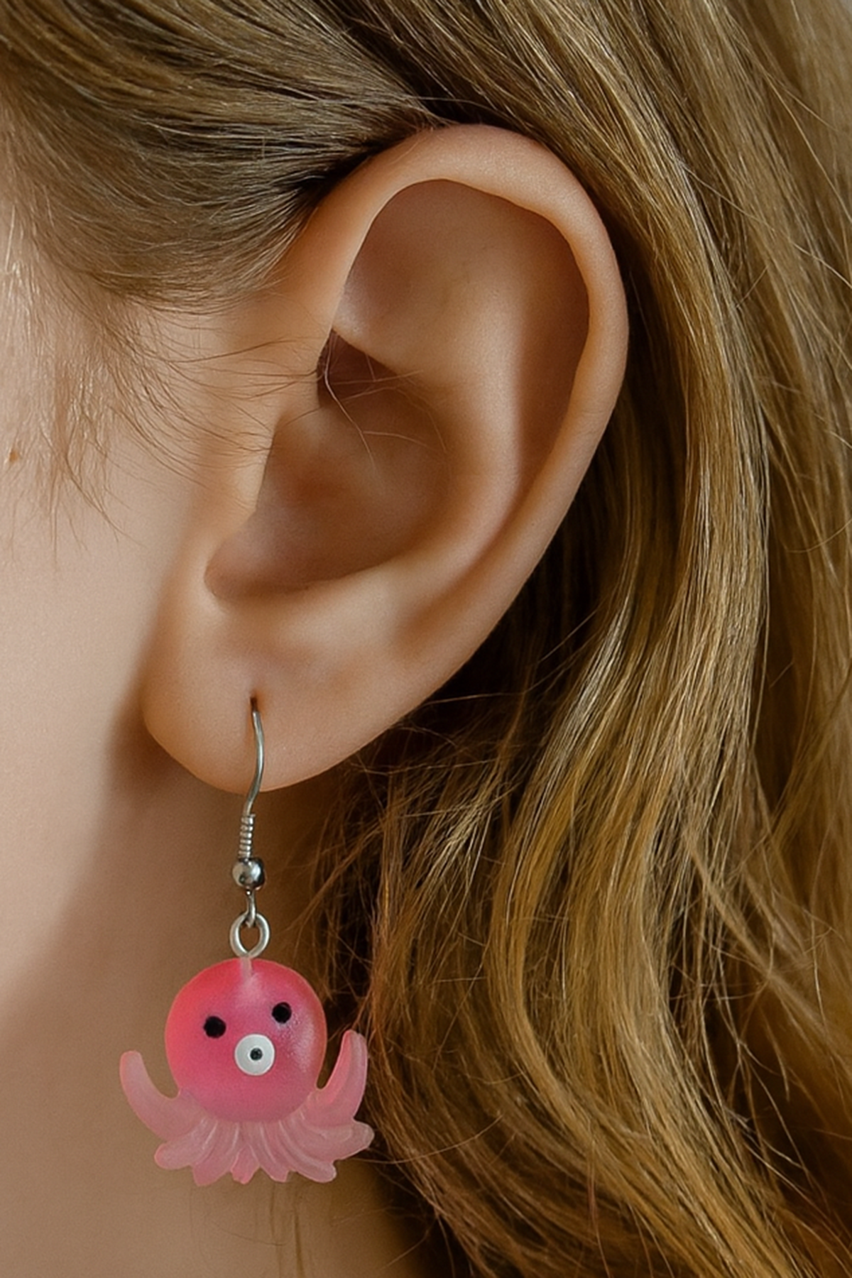 Pembe Renk Ahtapot Figürlü Çocuk Küpe (Çift)