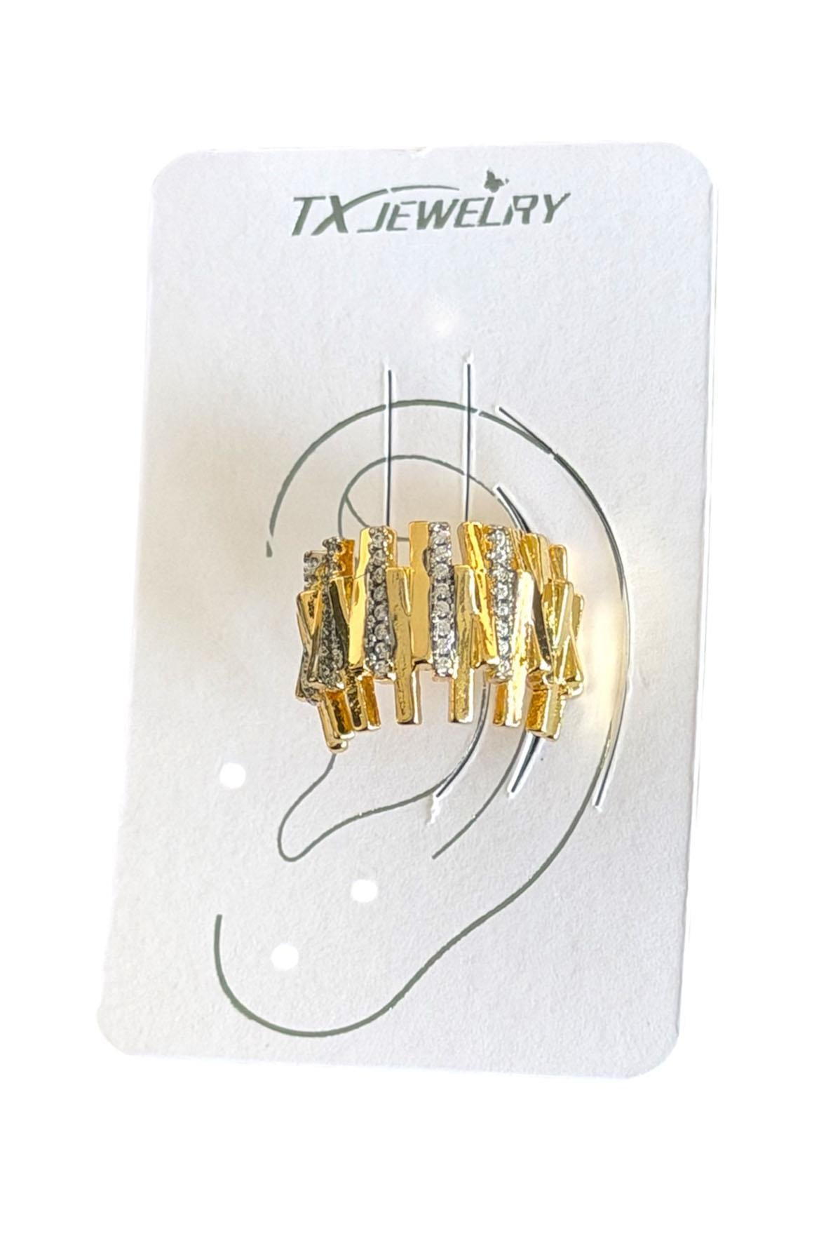 Altın Ve Gümüş Renk Taş Detaylı 14K Altın Kaplama TX Ear Cuff (Tek)