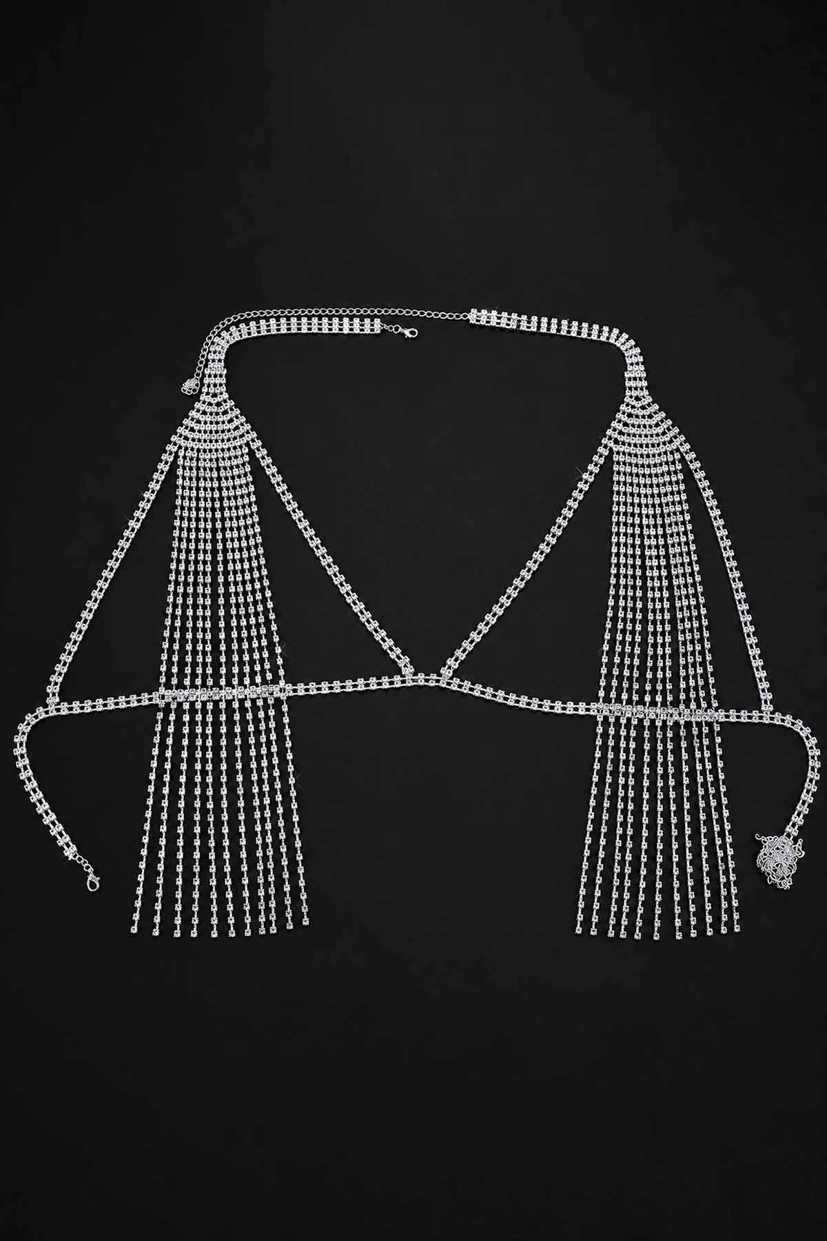 Gümüş Renk Taş Detaylı Bikini Üstü /Bralet /Vücut Aksesuarı