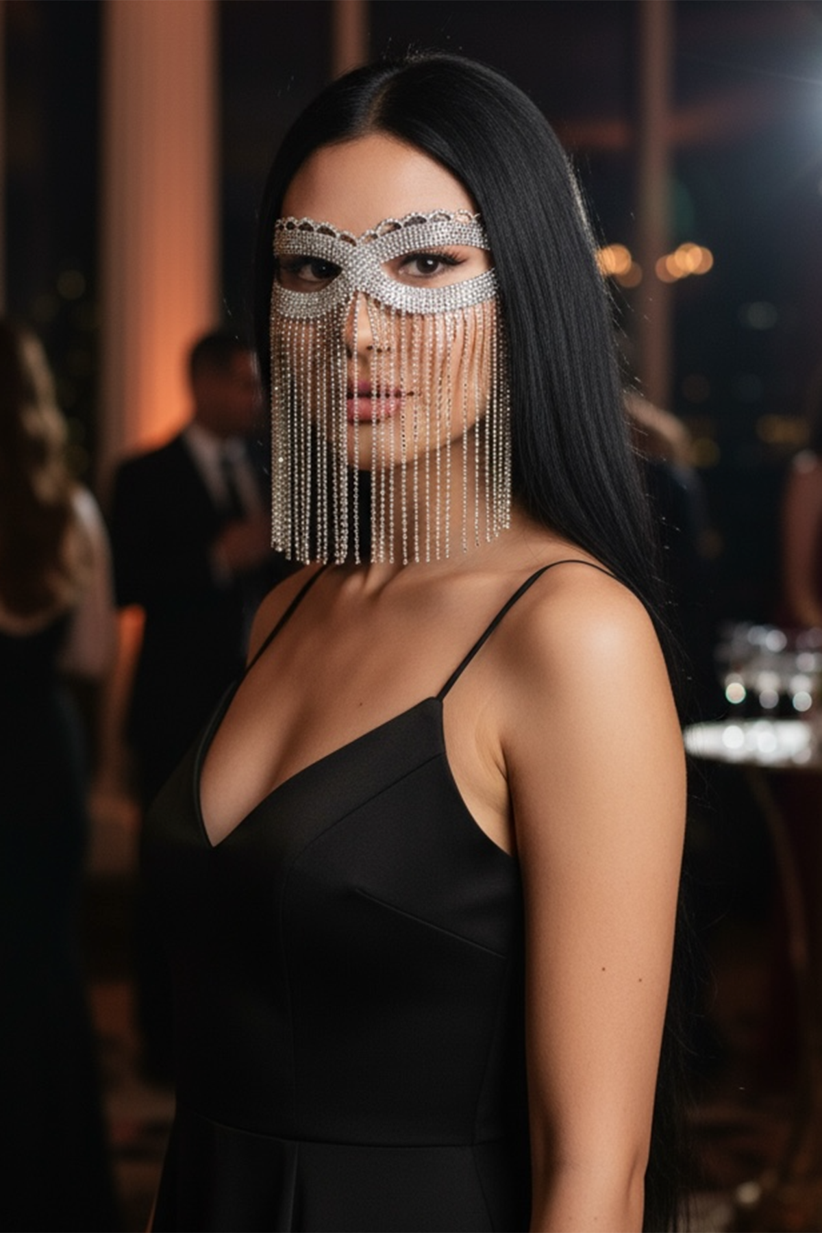 Gümüş Renk Taş Detaylı Parti Maskesi