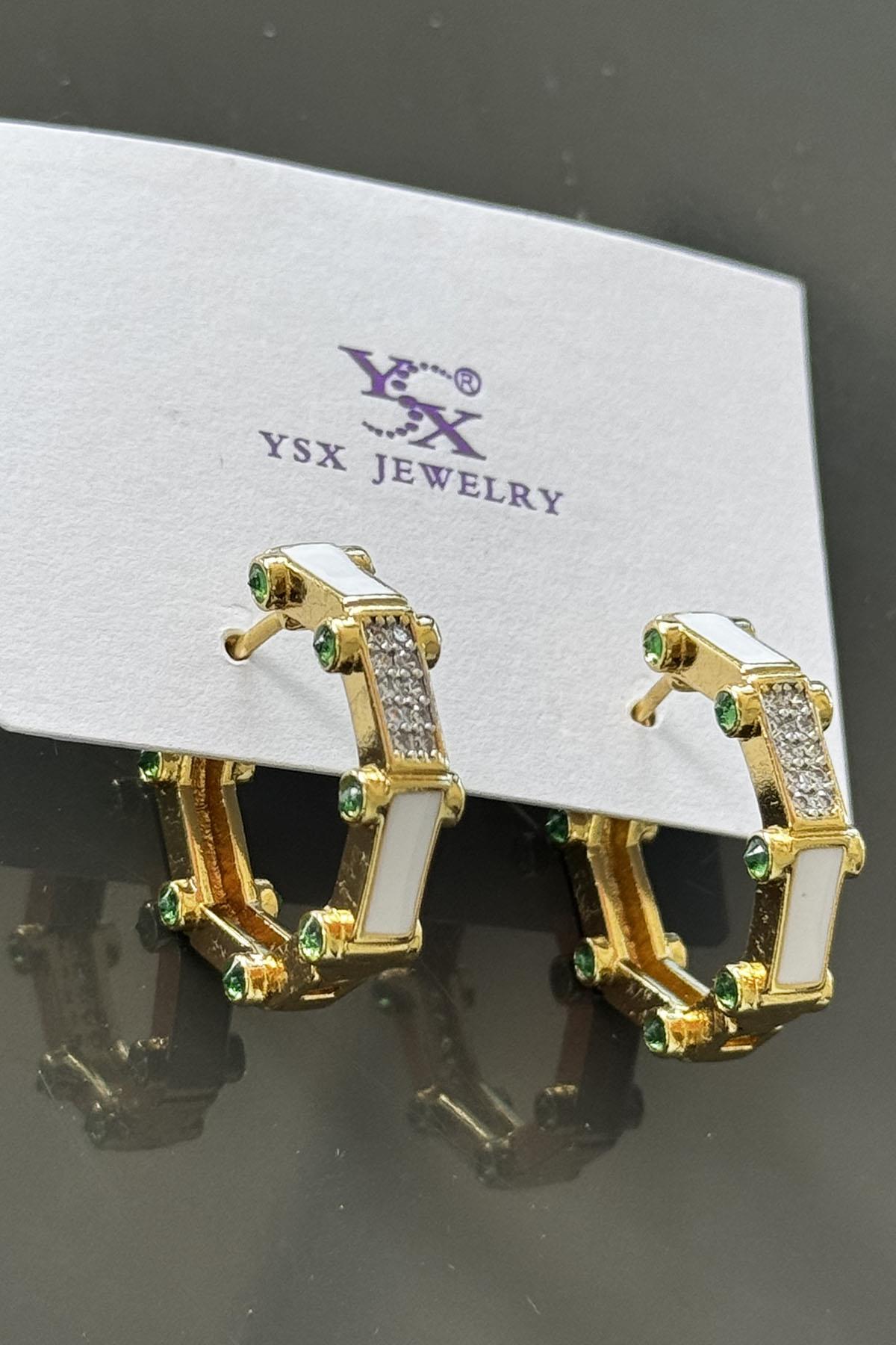 Altın Renk Taş Detaylı YSX Küpe (Çift)