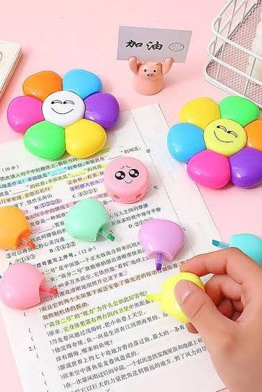 Çiçek Figürlü 6lı Fosforlu Kalem Set