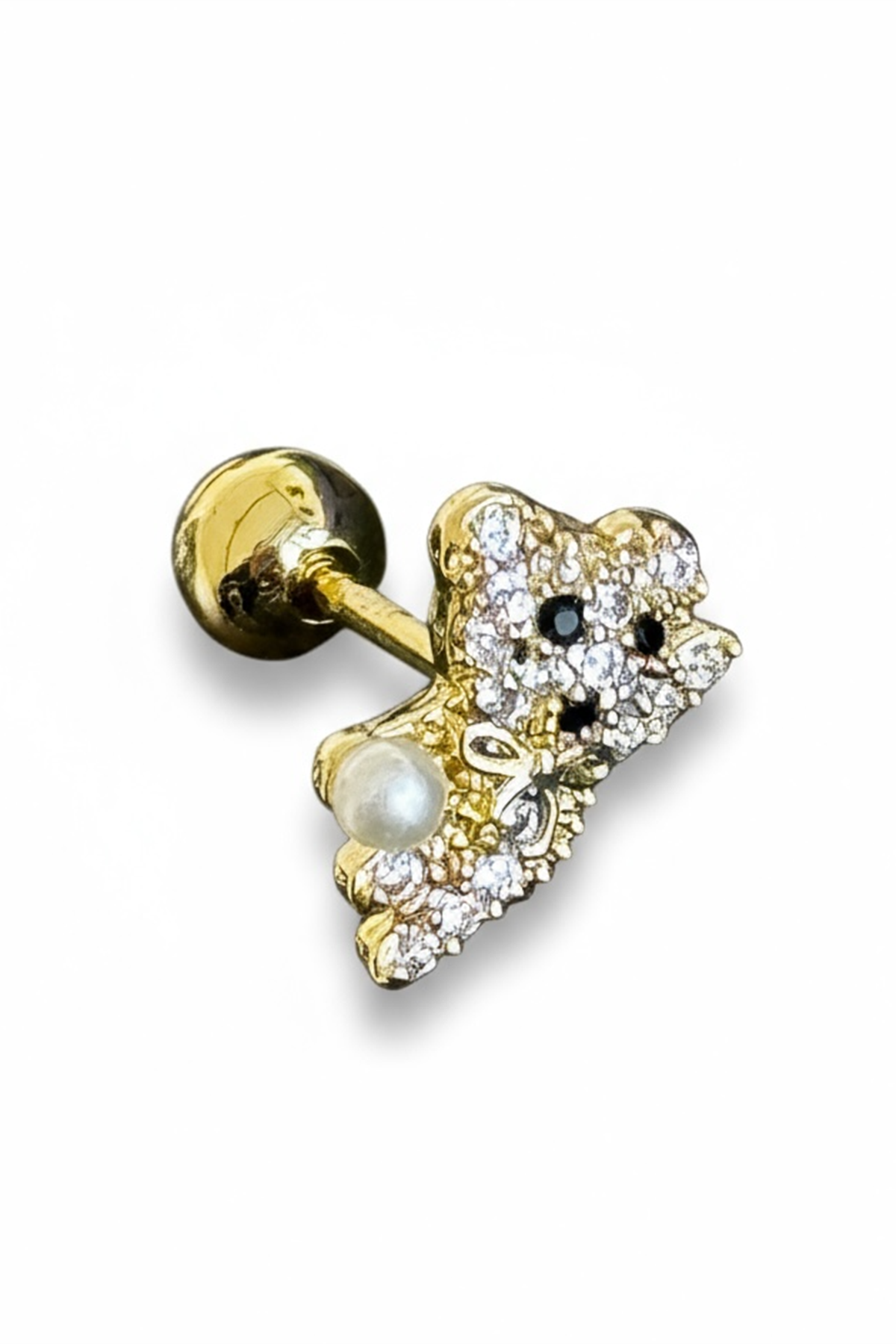 Altın Renk Ayıcık Figürlü Cerrahi Çelik Tragus/Kıkırdak Küpe/Piercing (Tek)