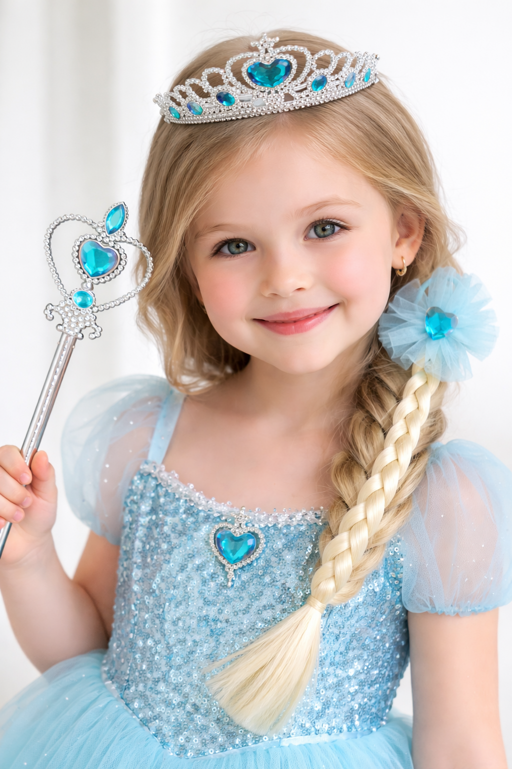 Mavi Renk Taç /Asa/Örgülü Toka Set