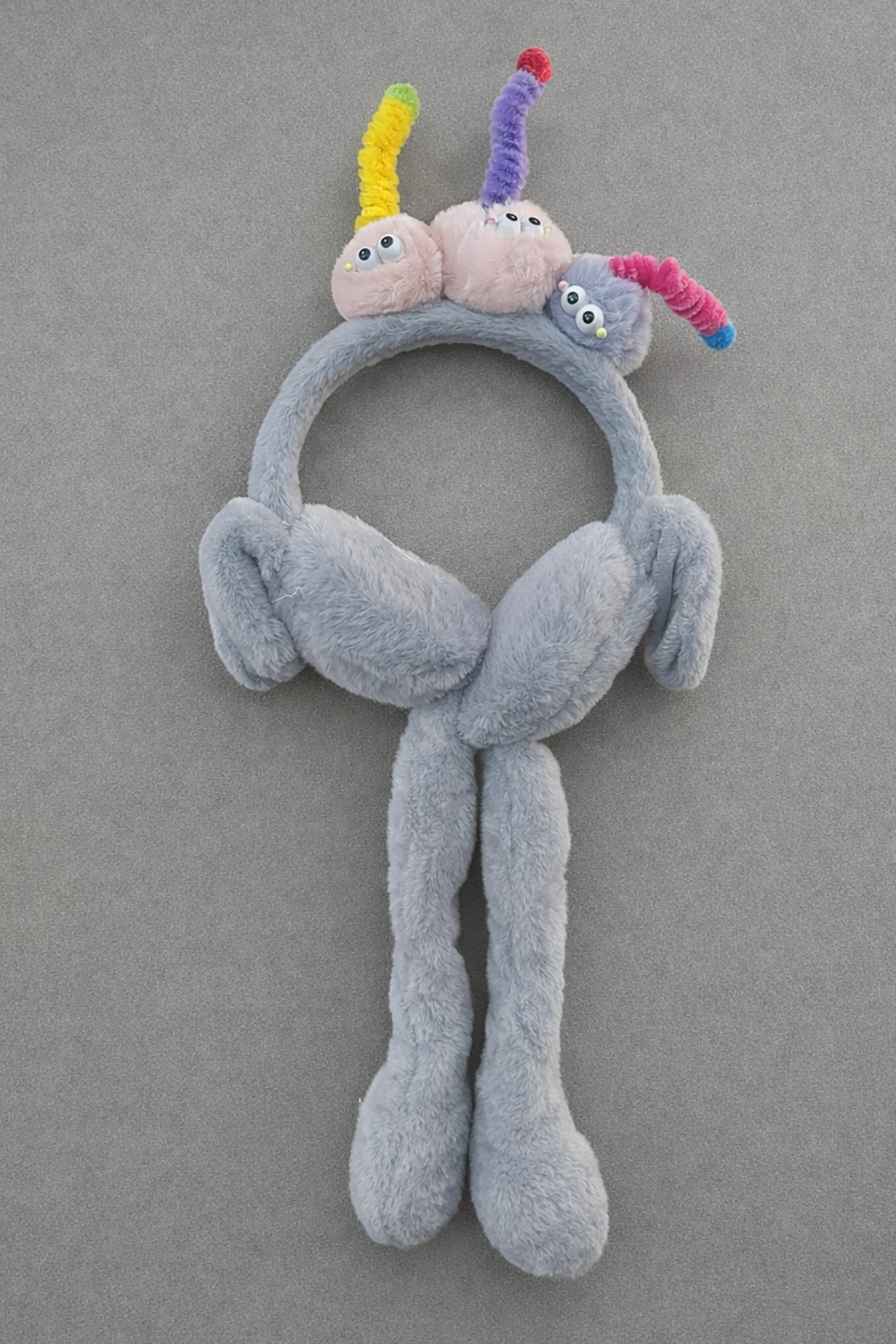 Gri Renk Canavar Figürlü Kulakları Oynayan Peluş Kulaklık