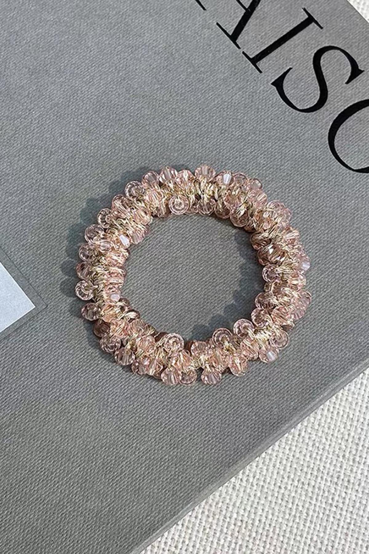 Pembe Renk Taşlı Lastik Toka