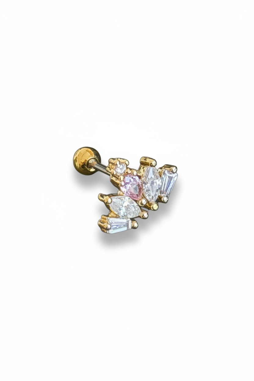 Altın Renk Taşlı Cerrahi Çelik Tragus/Kıkırdak Küpe/Piercing (Tek)