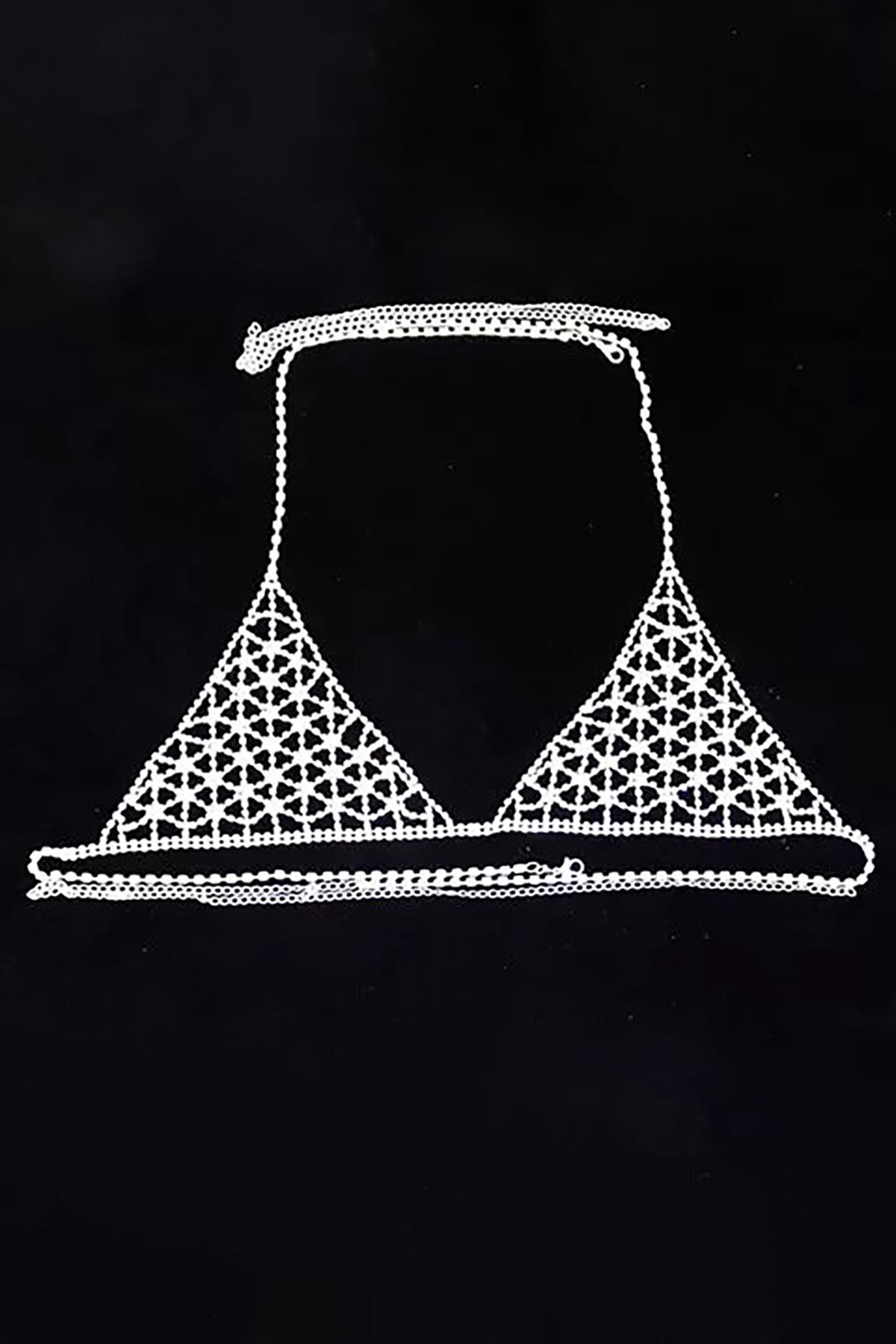 Gümüş Renk Taşlı Bikini Üstü /Bralet /Vücut Aksesuarı