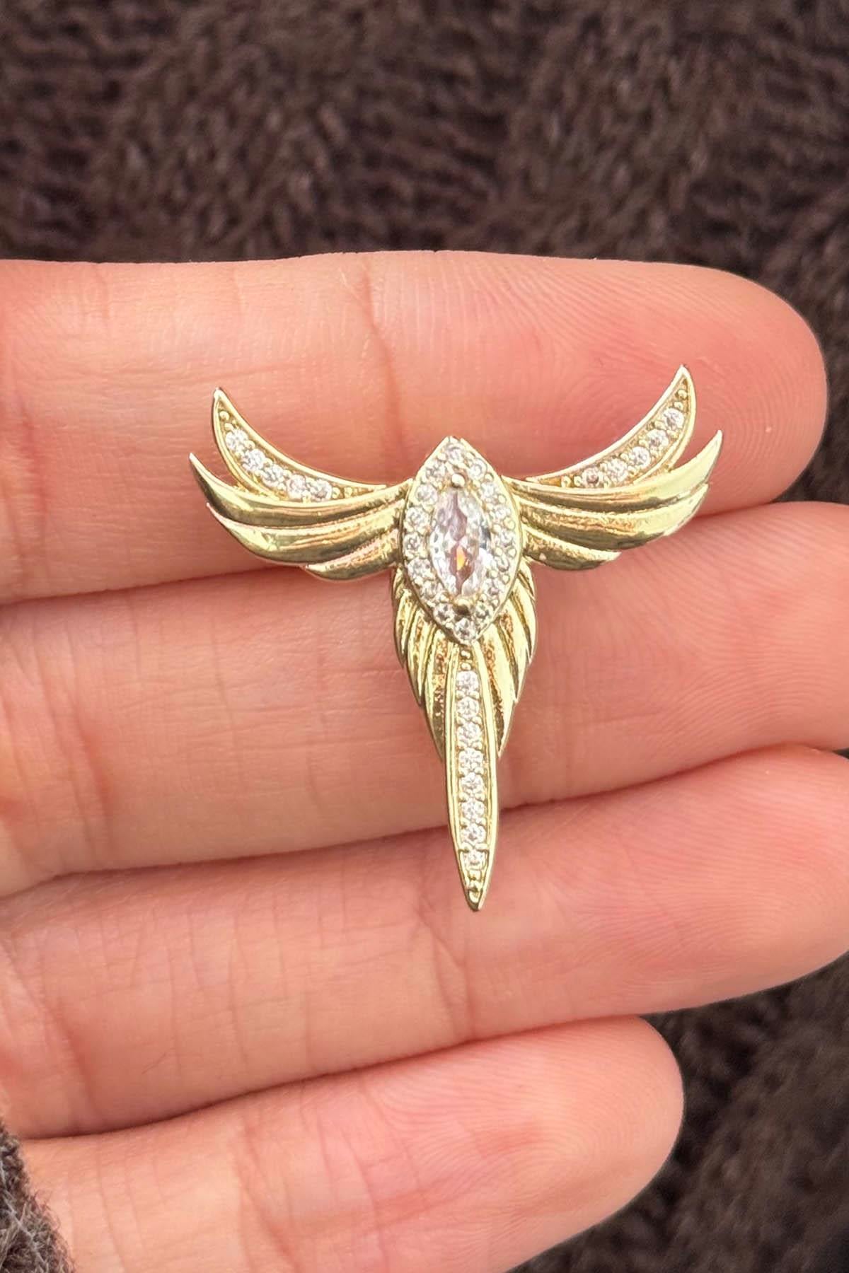 Altın Renk Anka Kuşu Figürlü Taş Detaylı Ajda Charm / Kolye/ Bileklik Ucu